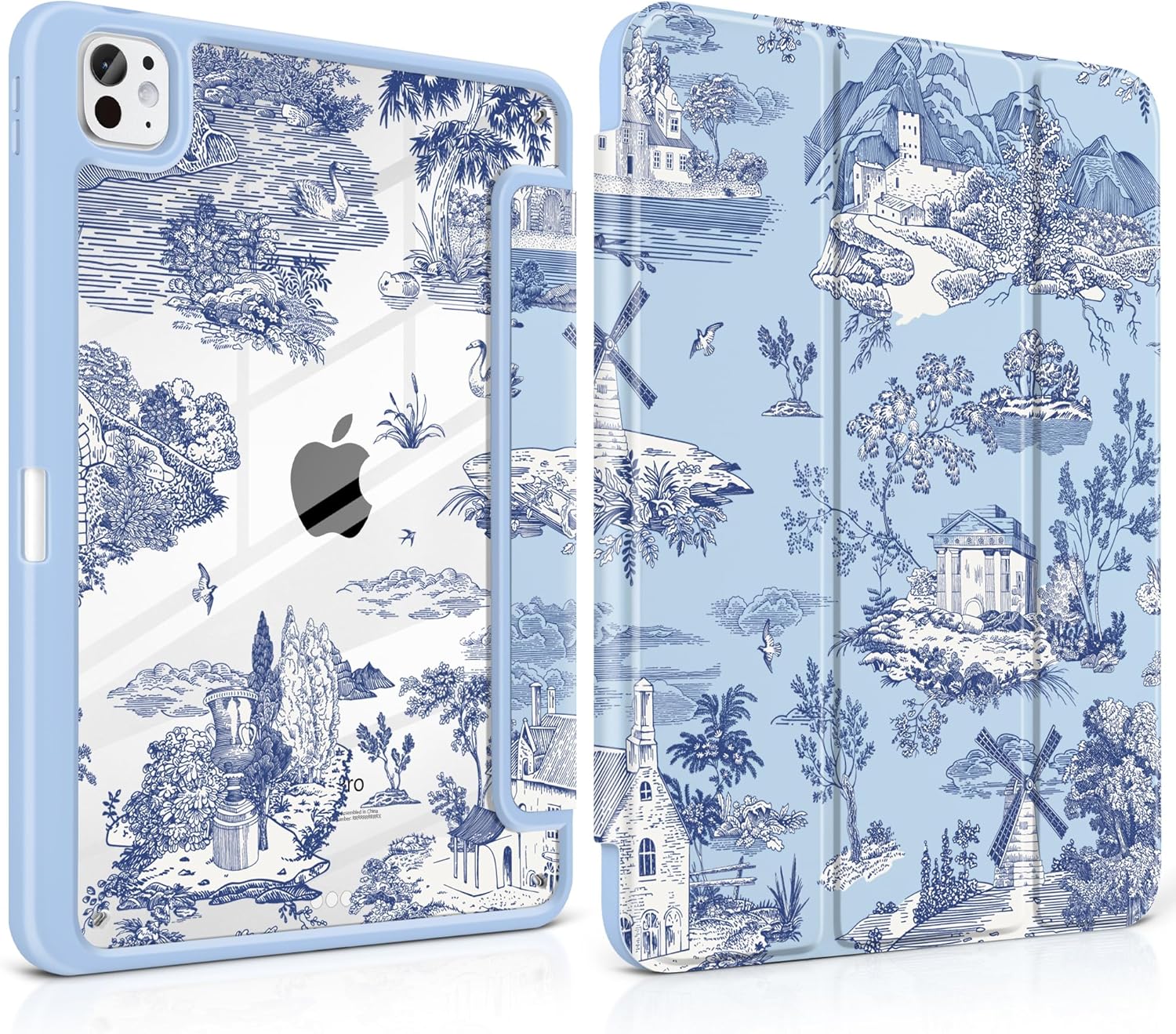 DONGKE for iPad Pro 11-Inch Case (M5 2025 / M4 2024), 6th/5th Generation, [Auto Sleep/Wake & Pencil Pro Holder] Clear Acrylic Back Smart Trifold Stand Cover, Toile Pattern