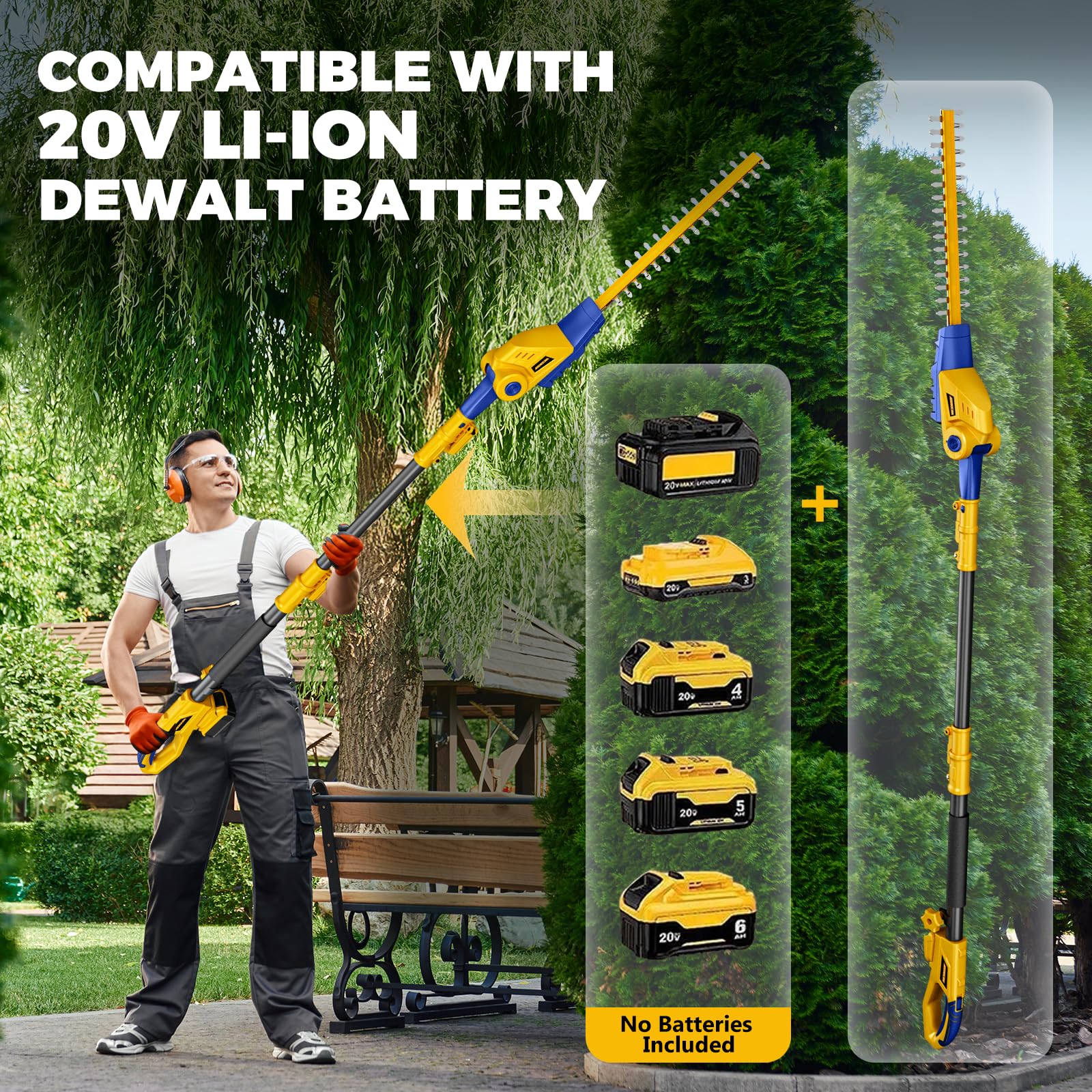 Condition photo showing New/Like New for cordless pole hedge trimmer for dewalt 20v max battery,16'' dual action blades,8-feet reach,electric hedge trimmer with extension pole,bare tool only