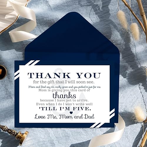 Miniatura 3 de Paper Clever Party Tarjetas náuticas de agradecimiento para baby shower con sobres, notas en blanco con mensaje precargado, personaliza para regalos