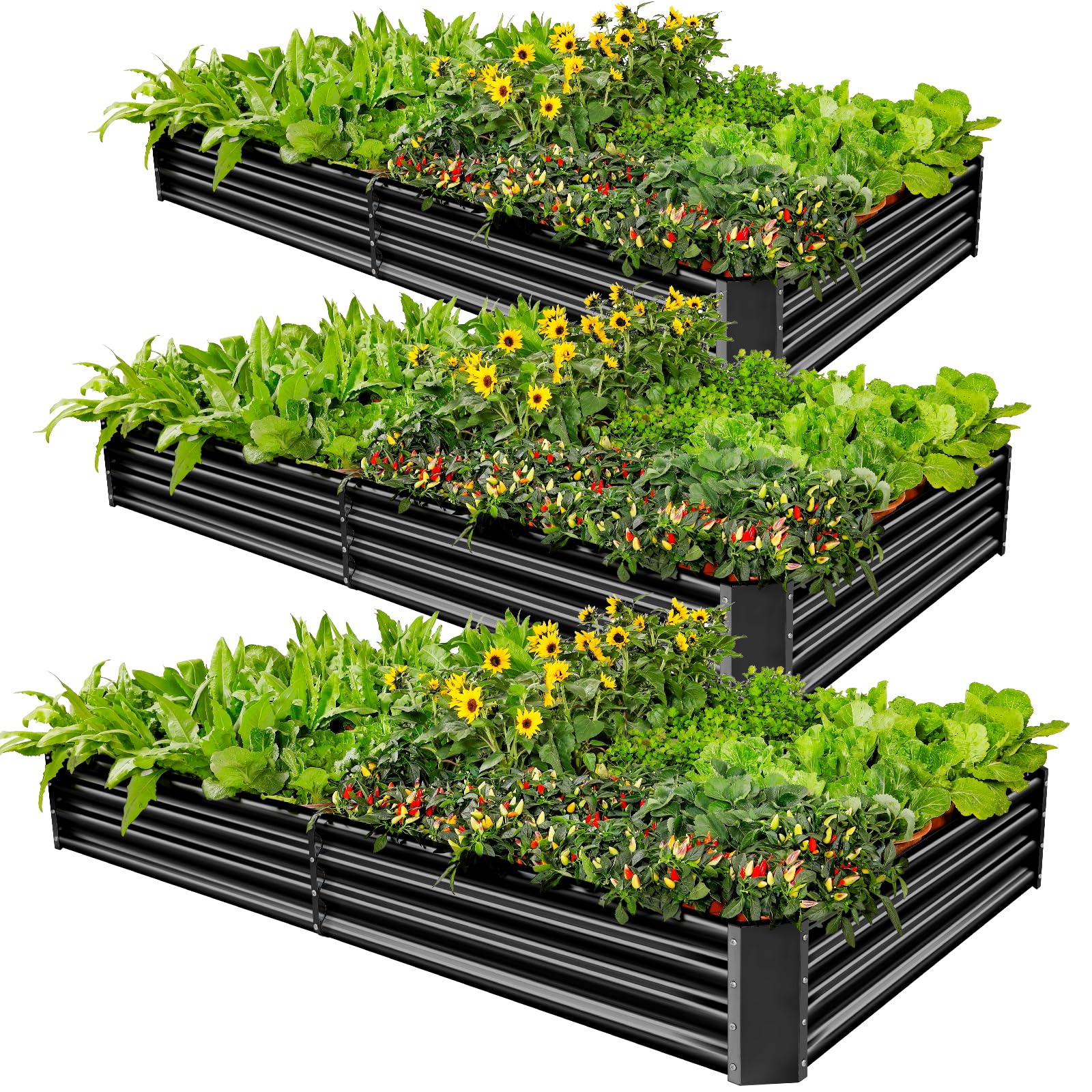 Photo 1 of Land Guard 3 Pack 6×3×1ft Galvanized Metal Raised Garden Bed, Metal Planter Kit Box Outdoor for Deep-Rooted Vegetables, Flowers, Green and Herbs, Gray