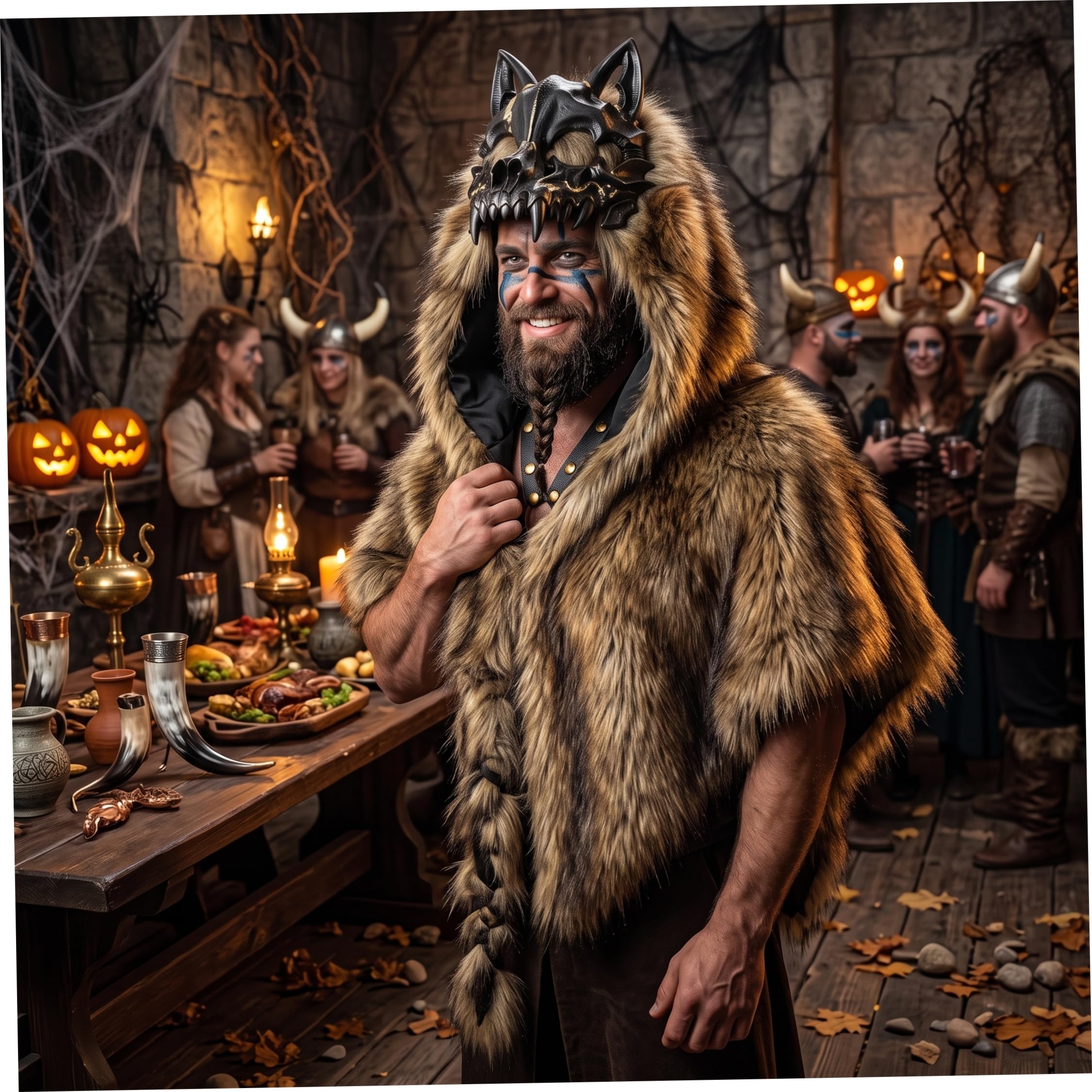 Barbarenkostüm-Kunstpelzschal, Einheitsgröße | Robustes Barbaren-Design, Einheitsgröße, ideal für Cosplay- und Halloween-Partys