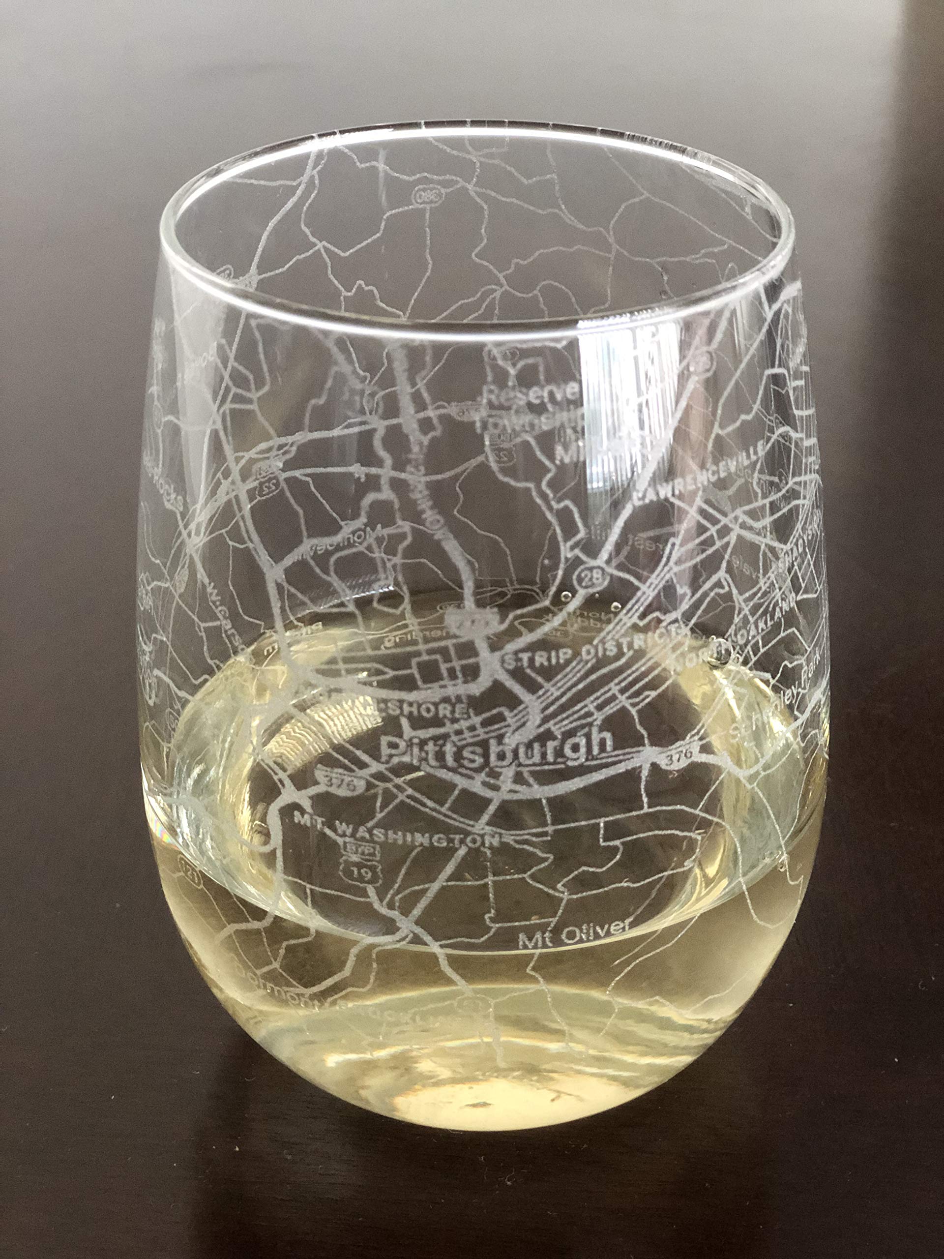 Or SomethingStemless 17oz Wine Glass Drinkware Urban City Map Pittsburgh Pennsylvania