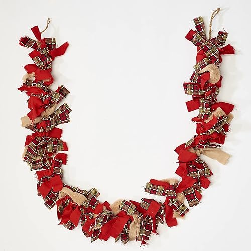 Guirnalda de corbata de trapo a cuadros de Navidad de 71 pulgadas, multicolor