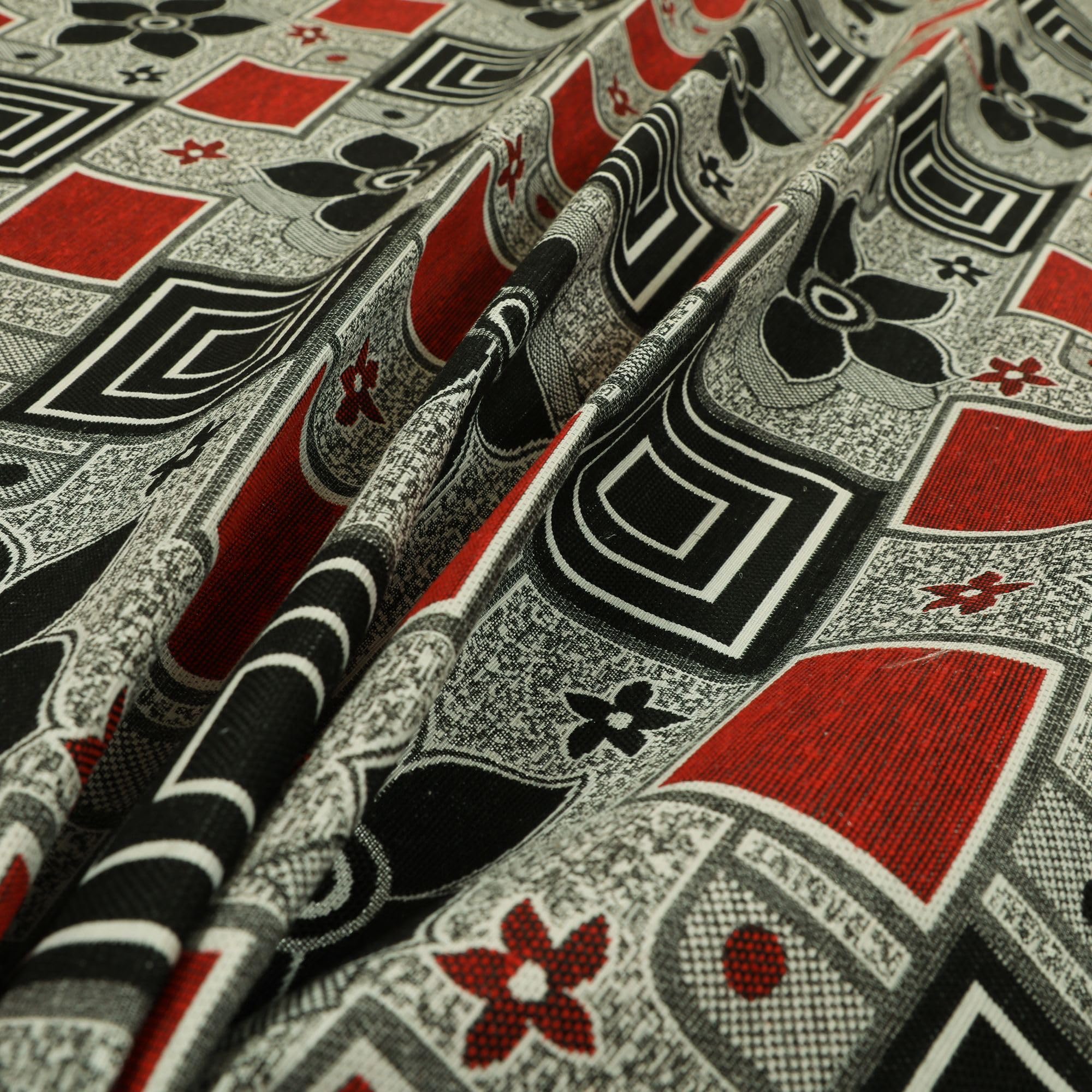 Redbrick Mill Fabrics Modern Upholstery Furnishing Pattern Fabric Floral Patchwork in Red Black Grey (10cm x 8cm Sample)