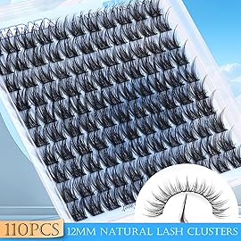 PHKERATA 12mm Wispy Lash Clusters Natural Cluster Eyelash Extensions DIY Individual Lashes C Curvature Eyelash Clusters for Daily Wear with Soft Lash Band