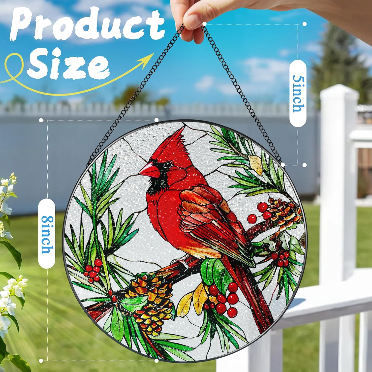 Stained Glass Window Hanging, 8 Inch Cardinal Sun Catcher, Stained Glass Decor, Suncatchers for Windows Hanging, Cardinal Window Decor, Gift for Bird Lovers, Gifts for Mom Grandma - Image 4