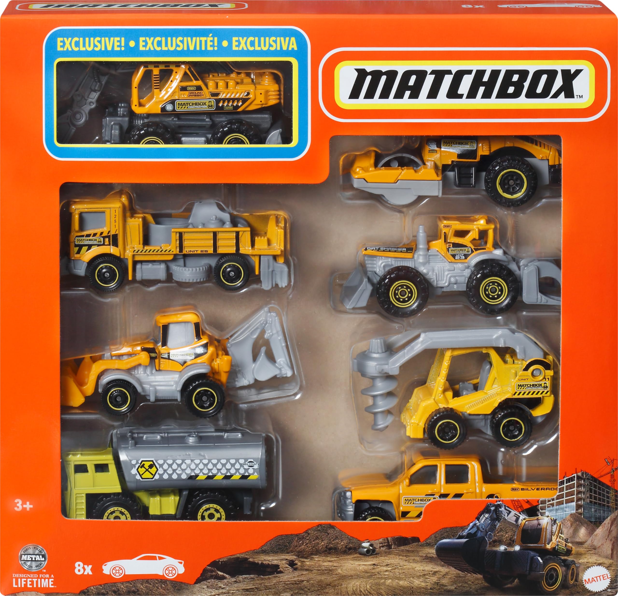 Matchbox1:64 Scale Die-Cast Toy Cars or Trucks, Set of 8, Themed Multipack of 8 Vehicles Including 1 Exclusive (Styles May Vary)