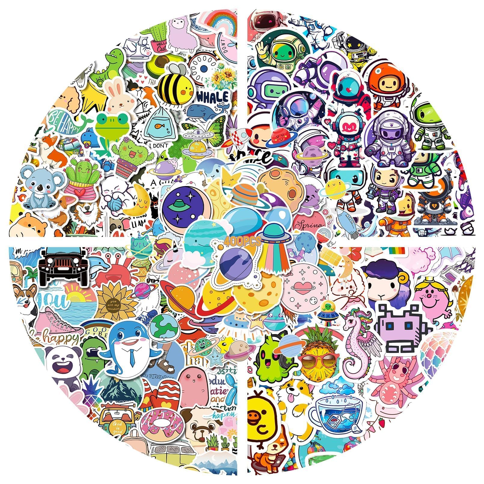 400 PCS Waterproof Stickers, Cool Computer Phone Water Bottle Laptop Car Skateboard Decal, Funny Stickers for Boys and Teens