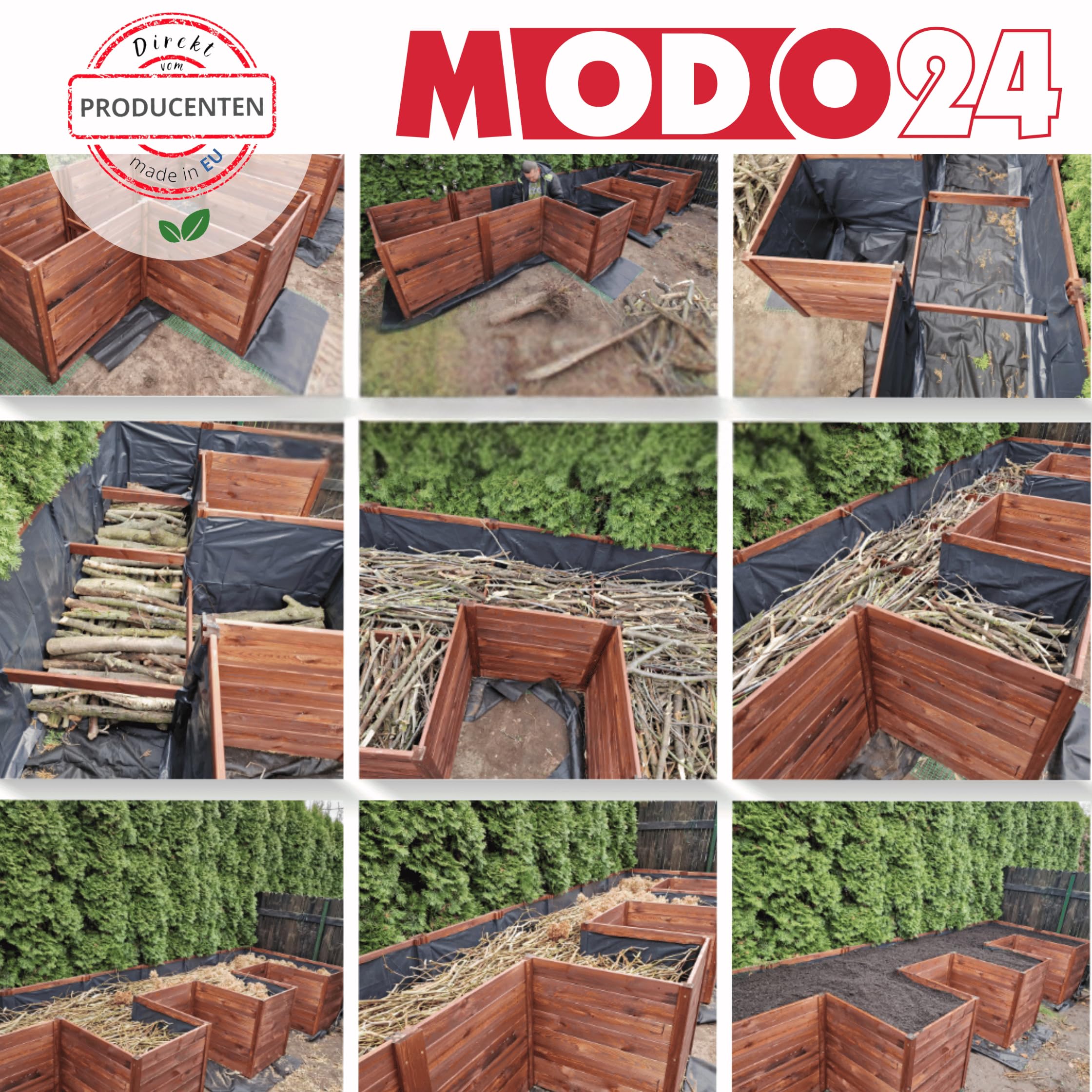 Hochbeet Holz XL, Modulares Blumenbeet & Gemüsekiste aus Kiefernholz, Blumenkasten, Gemüsebeet, Kräuterbeet, Anzuchtset, Anzuchtkasten, Wetterfest, Abmessungen 75x149x79 cm, Farbe: Braun