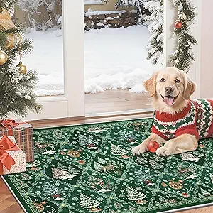 Madane Christmas Area Rug 2x3, Small Washable Green Entryway Carpet Xmas Holiday Decor Accent Kitchen Non Slip Soft Low Pile Floor Doormat Indoor Throw Rug Entry Bedroom Entrance