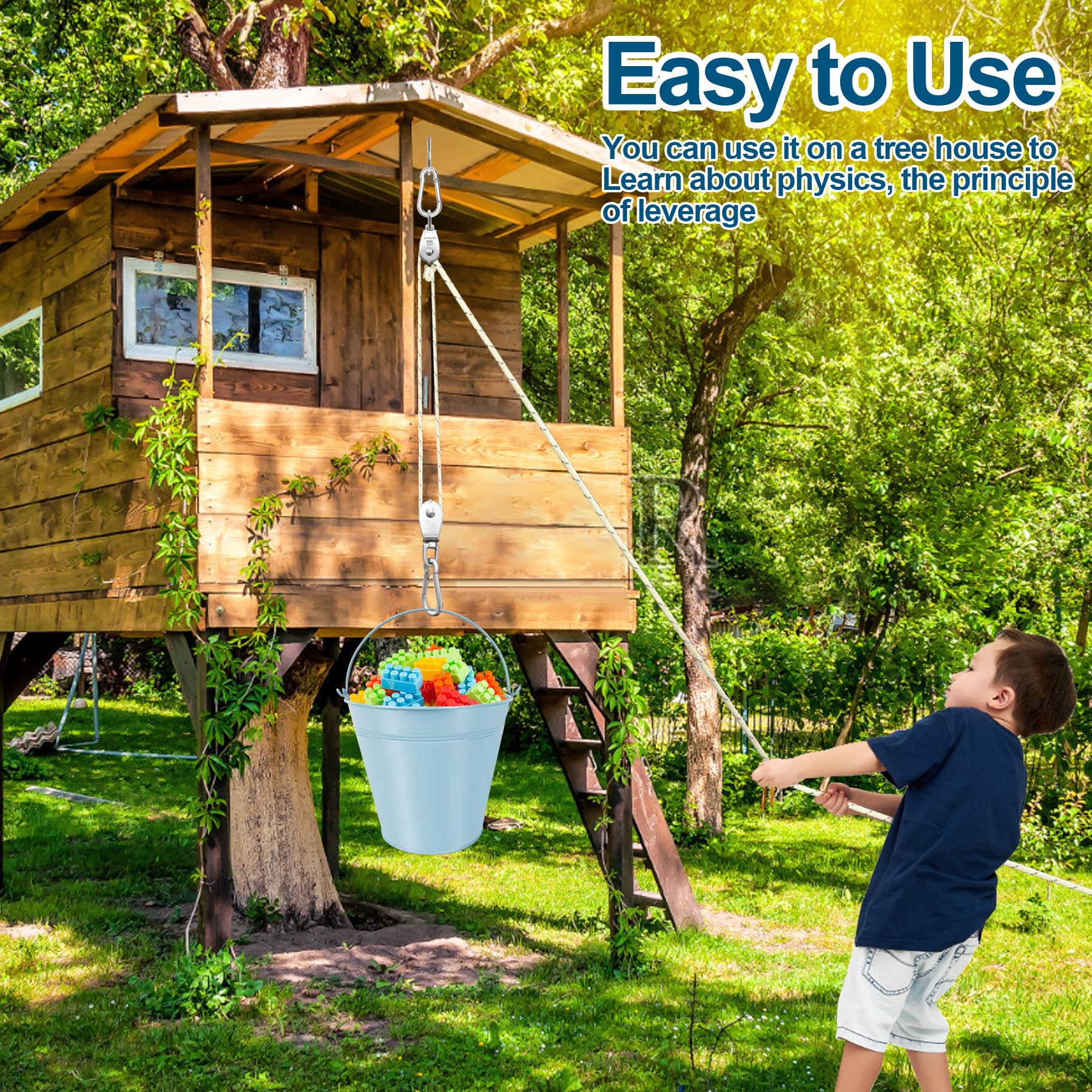 TZEKING Poulie Enfants,Poulie avec 2 Seau en Métal,Système de Poulie pour Enfants et Seau,Accessoires pour Cabane dans Les Arbres et Tour de Jeu,pour Enfants à partir de 3 Ans