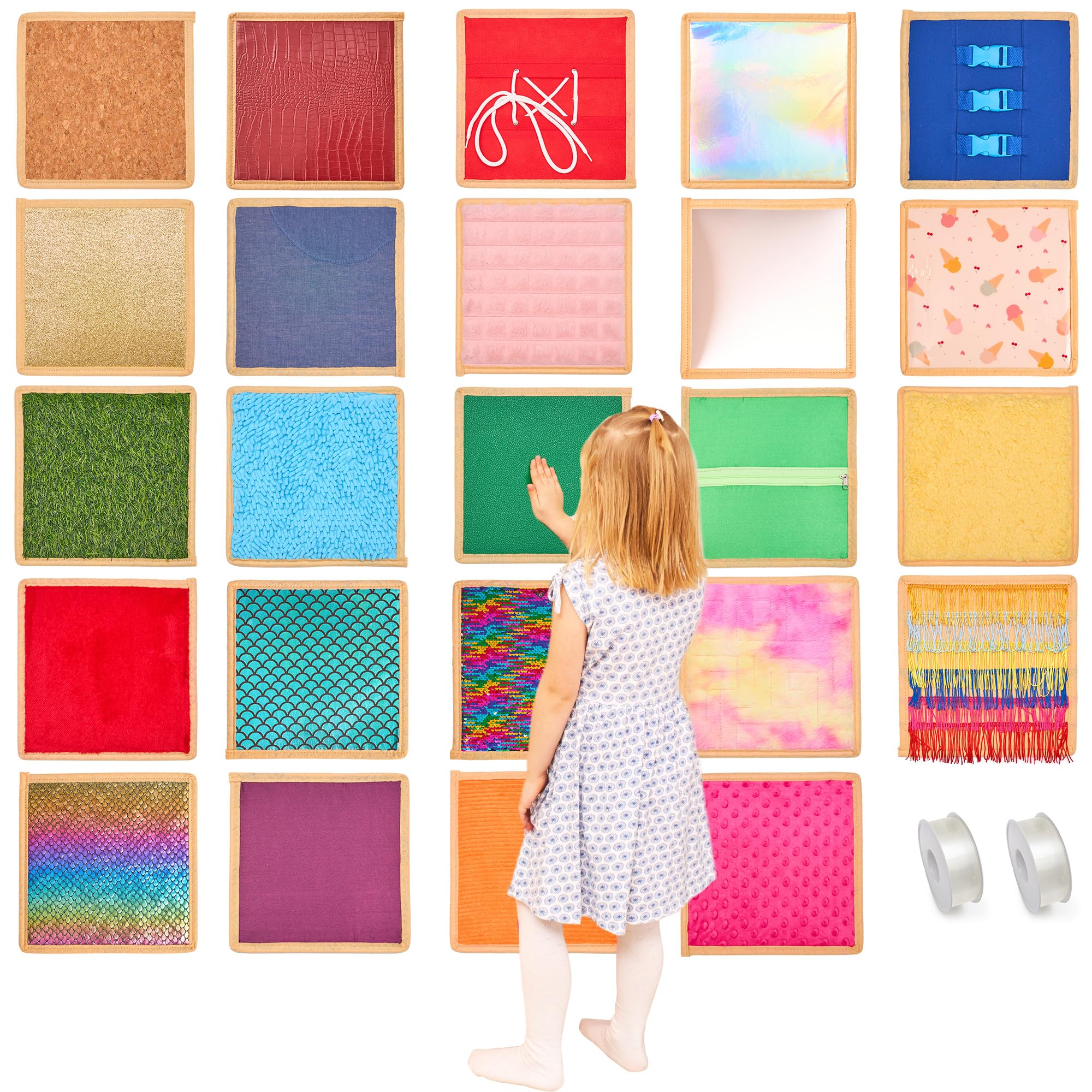 24 Pannello Sensoriale per Bambini | Piastrelle Sensoriali Testurizzate | Parete Sensoriale per Gioco e Apprendimento | Tappetini Sensoriali per Bambini e Aule | Pannelli Interattivi con Texture