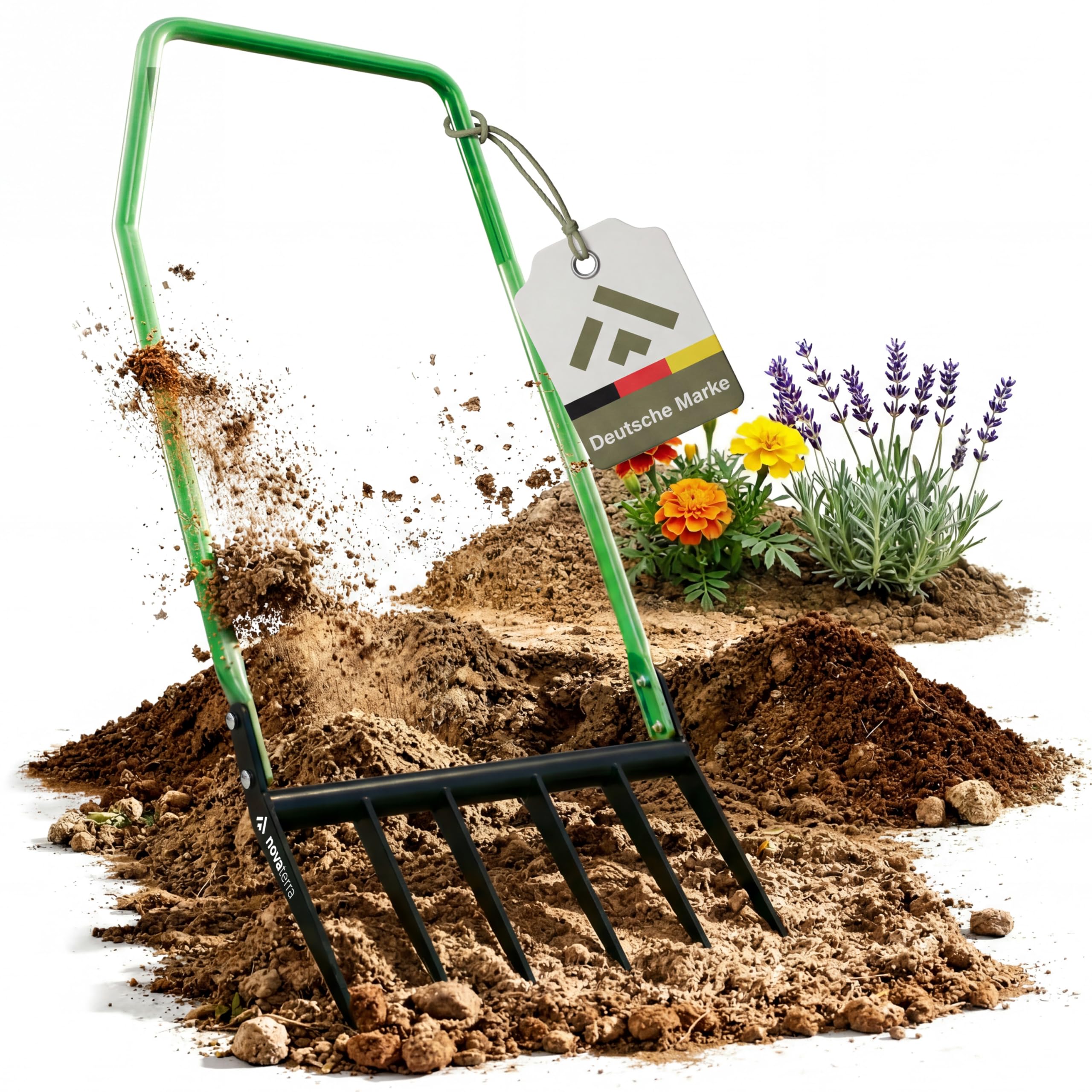 novaterra Horquilla prémium con 6 púas – Horquilla ergonómica Broadfork – aflojamiento del suelo que protege la espalda y cavar eficientemente – Tenedor de jardín robusto para macizos de flores
