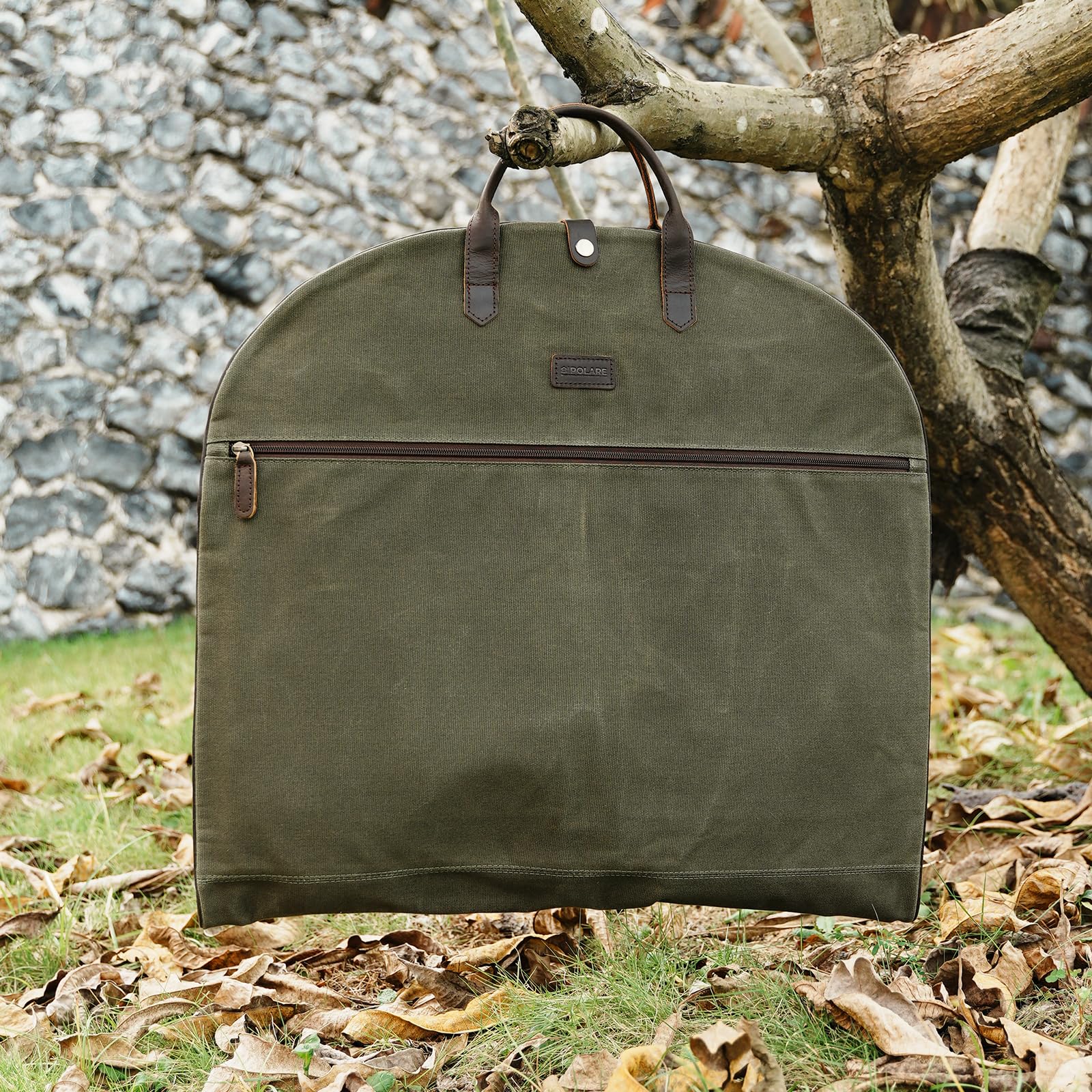 Polare Kleidersack aus gewachstem Segeltuch, Vollnarbenlederbesatz, Handgepäcktasche für Reisen, wasserdicht, staubdicht, faltbar, hängende Koffer, Wochenend-Kleiderhülle mit YKK-Reißverschluss