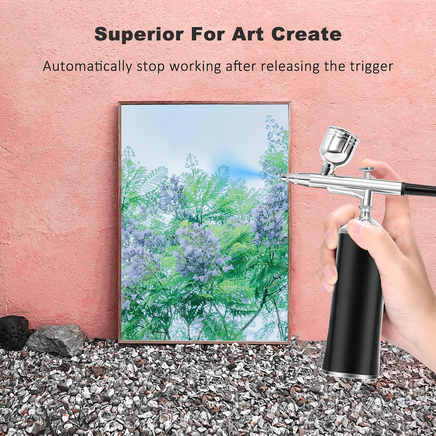 LATITOP Upgraded Airbrush Kit, Portable Auto Mini Cordless Air Brush with Mini Compressor Low Battery Reminder Funcation for Cake Decorating, Art, Makeup, Nail, Model Painting, Tattoo