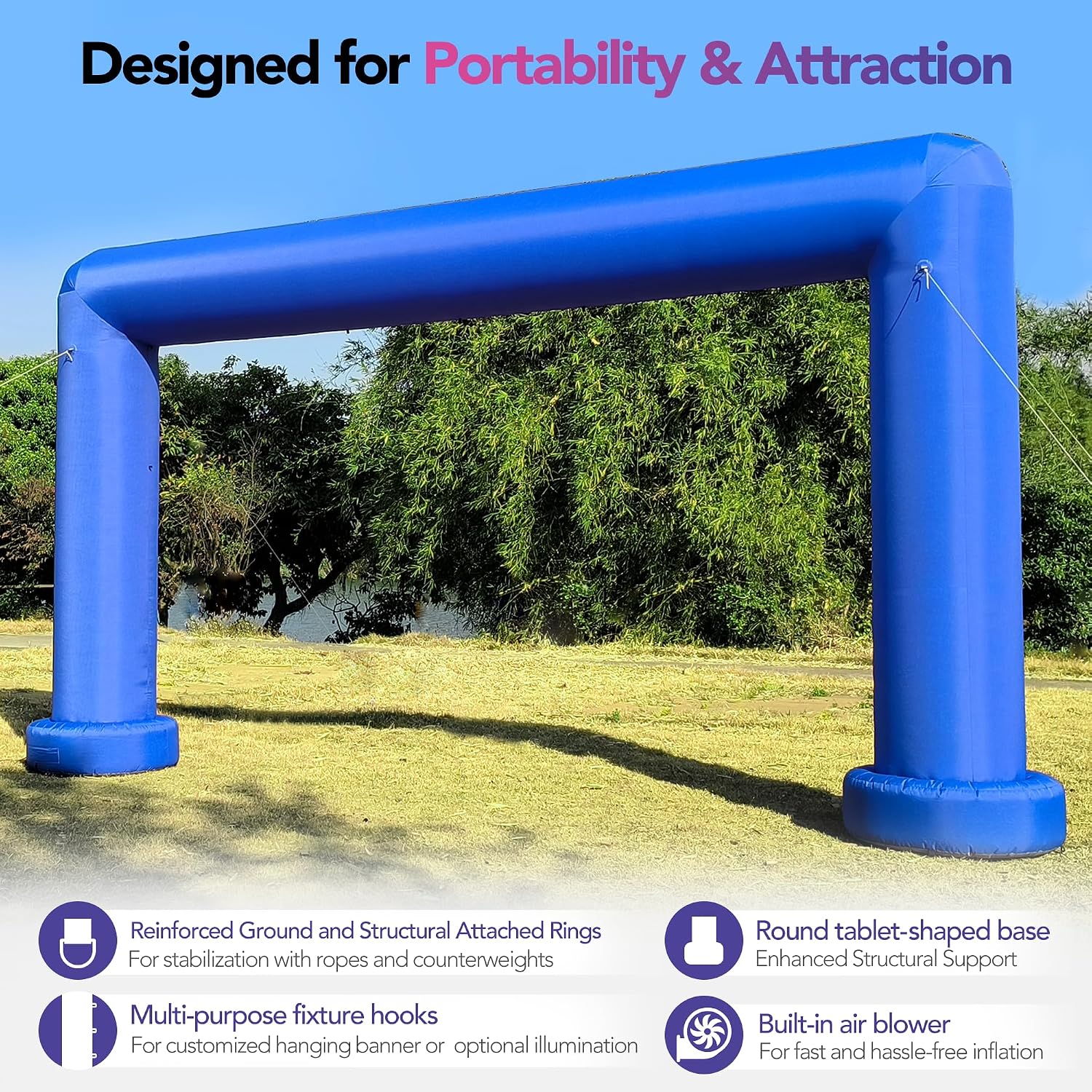 20Ft Square Inflatable Arch with Built-in Blower - Blue, Archway Recommended for Races, Marathons, Organized Events, Carnivals, Festivals, Parties