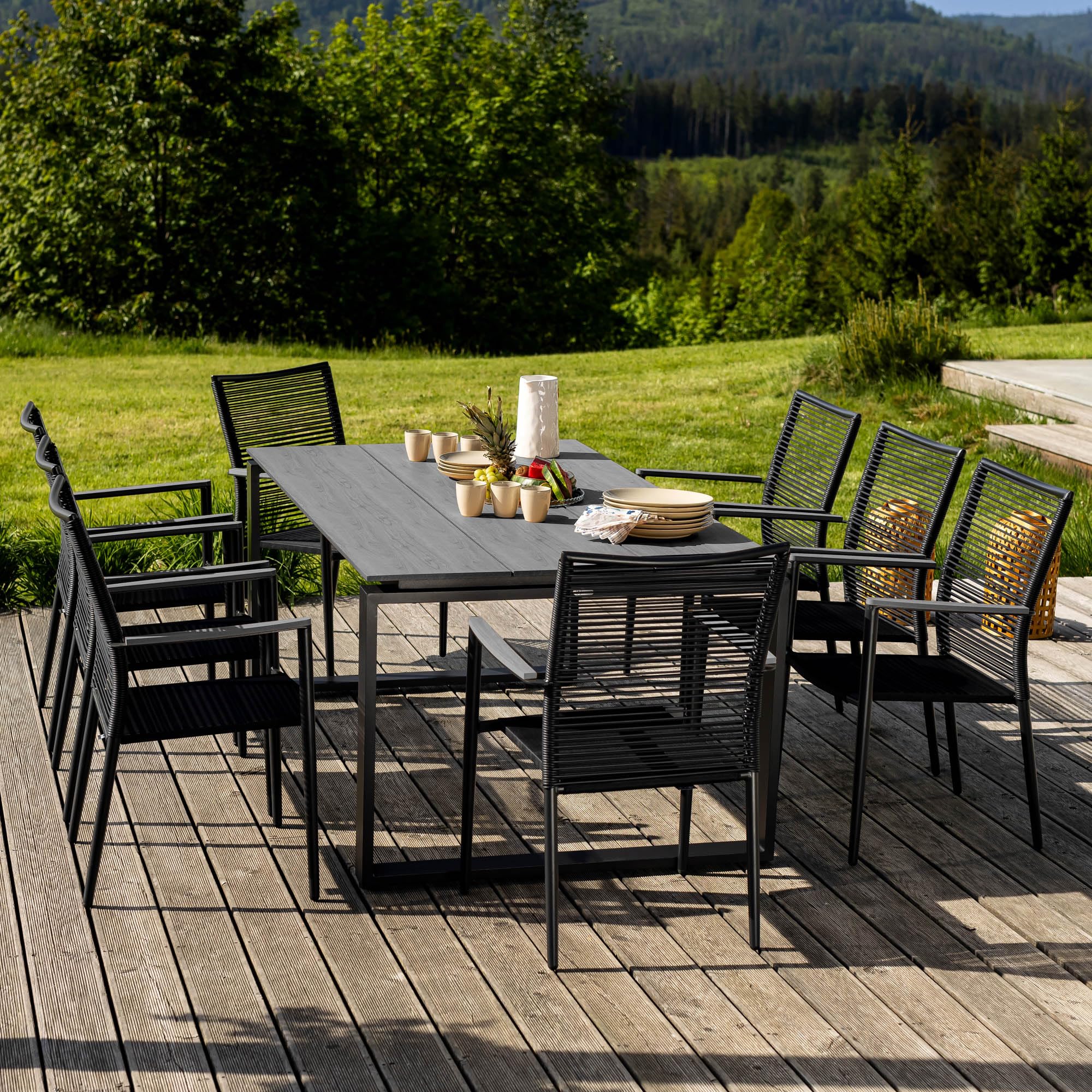 di volio Gartenmöbel PREZZA, langlebiges Gartenmöbel-Set für 6-8 Personen - Esstisch & 8 Stühle, Kunstholz & Aluminium, stapelbare und Bequeme Stühle (8+1)