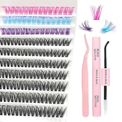 200 extensiones de pestañas individuales naturales en racimo 40D+50D, extensiones de pestañas postizas rizadas D de 0.394-0.630 pulgadas, racimos de