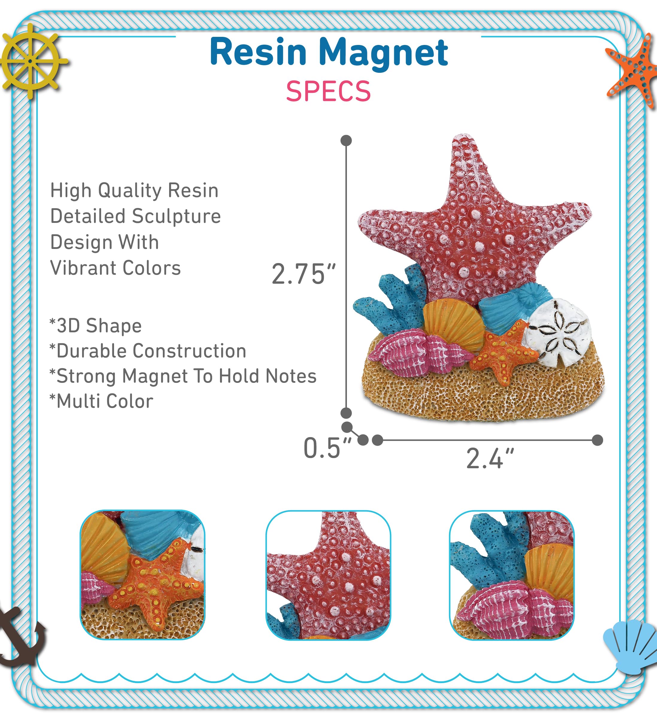 CoTa Global Kühlschrankmagnet mit Seestern, Motiv: Sandkoralle, roter Meereslebewesen, Kunstharz, Strand-Design, lustiger und niedlicher Ozean-Magnet für Küche, Kühlschrank, Spind, Heimdekoration und