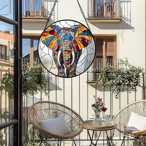 Miniatura 2 de Atrapasoles de Vidrio Manchado para Colgar en Ventanas, Elefante Colorido para Capturar el Sol para Puerta, Decoración del Hogar, Atrapasoles de
