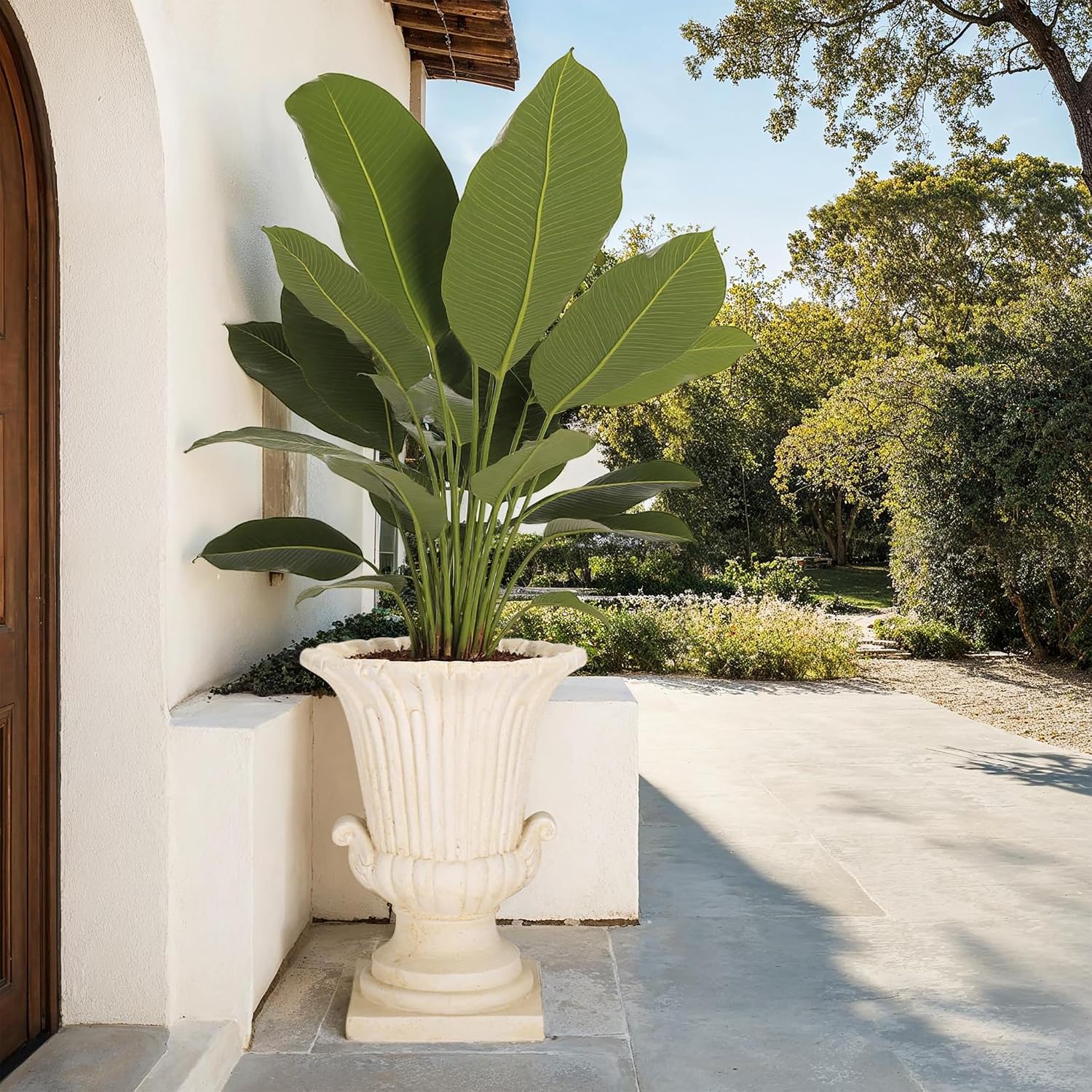 SAFAVIEH Outdoor - Atlas Off-White Magnesium Oxide Urn Planter Pot - Weather-Resistant Garden Planter with Drainage Hole for Patio, Porch & Entryway, 18.9" W x 18.9" D x 24.8" H (PAT5047A)