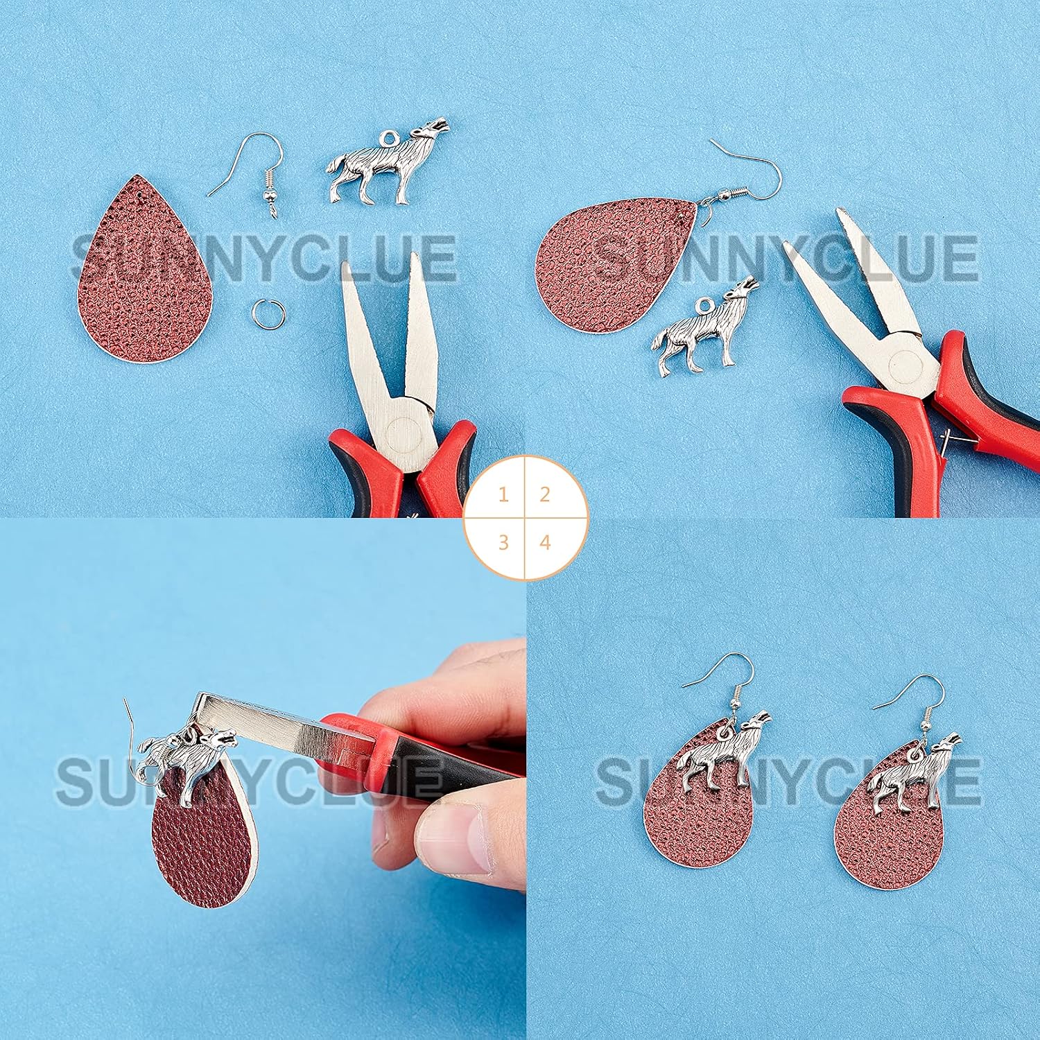 SUNNYCLUE DIY Make 8 Pairs Leather Teardrop Eye Dangle Earring Making Starter Kit Alloy Star Shell Leaf Tree Charms Pendants Jewellery Supplies for Women Adults DIY Earring Making