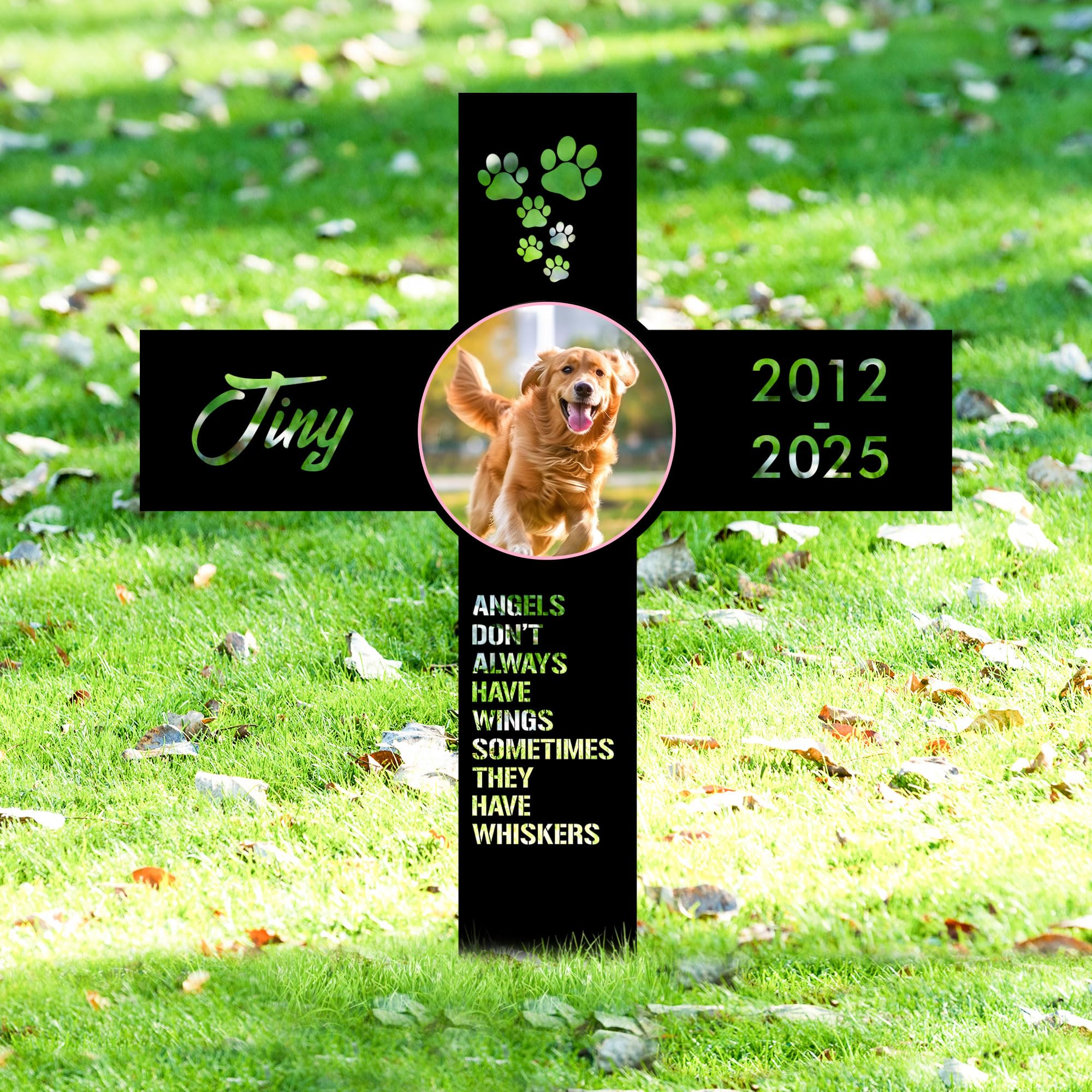 Personalized Dog/Cat Memorial Garden Stake - Custom Metal Grave Marker with Floral Engraving - Outdoor Pet Tombstone for Cemetery Decor - Durable Black Dog/Cat Headstone Memorial Gift