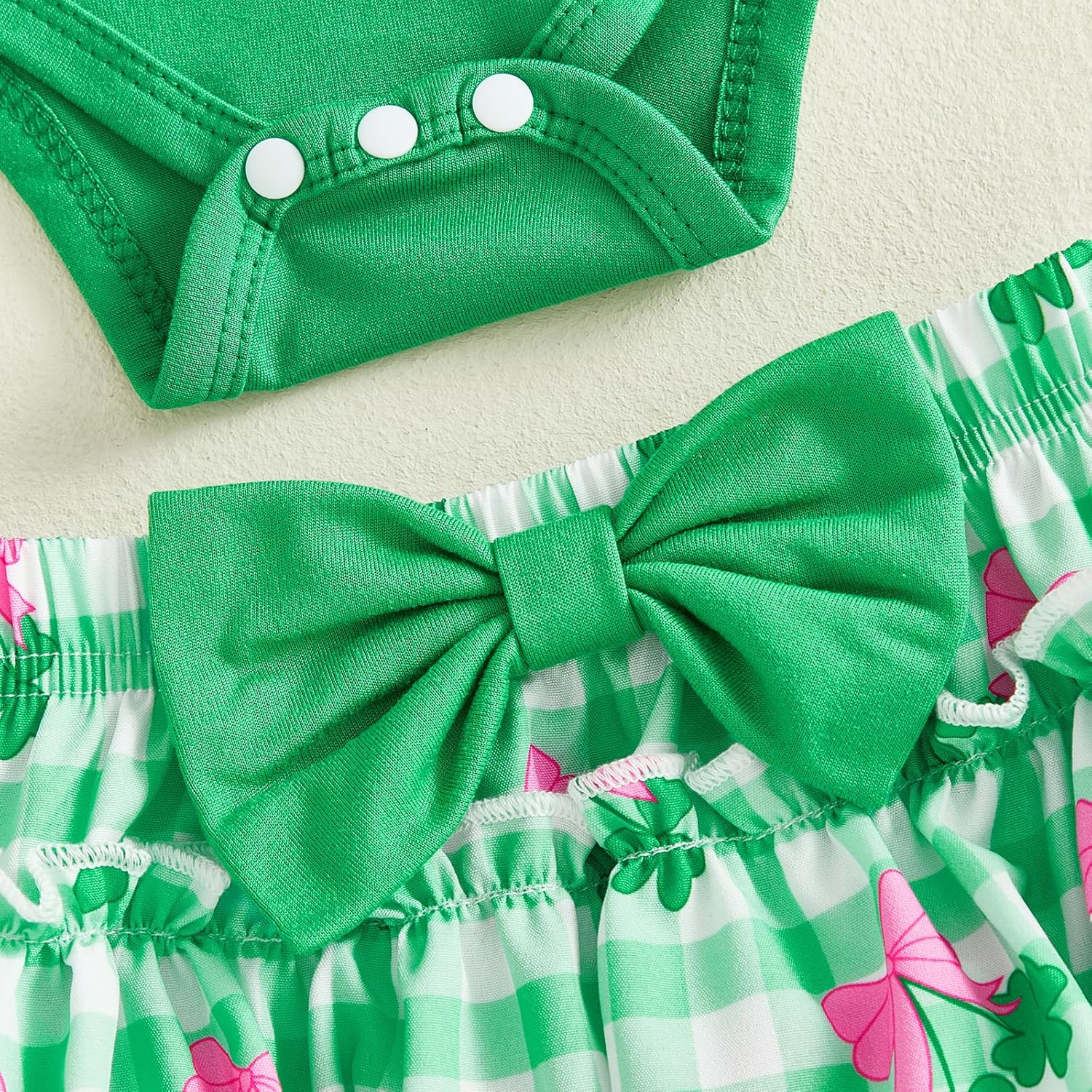 My First Easter Baby Girl Outfit Easter Letter Print Romper + Plaid Skirts+Leg Warmers+Headband 4Pcs Summer Clothes - Image 5