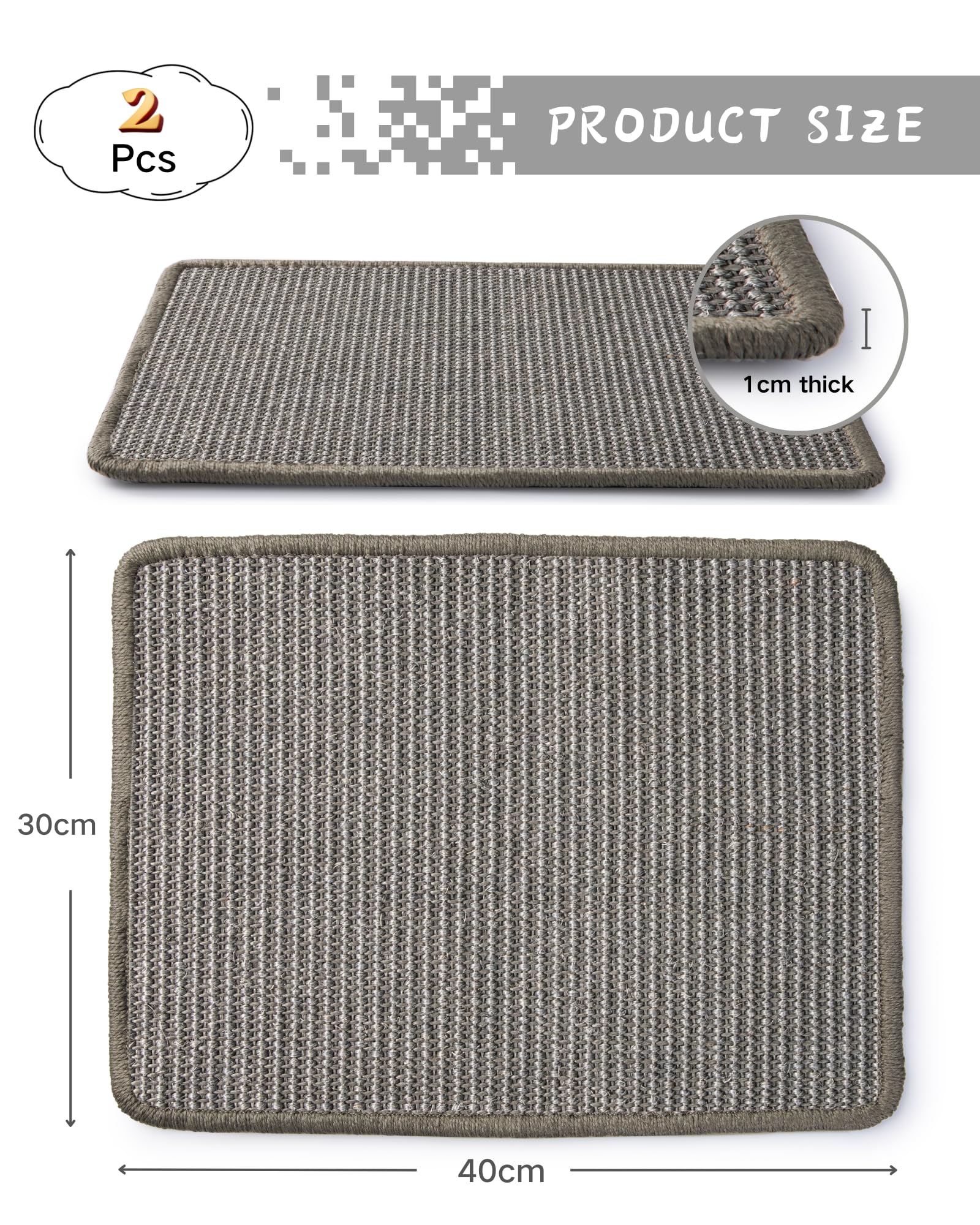 JanYoo 2pcs Rabbit Scratcher Mat Natural Sisal Bunny Scratch Pads Scratching Rug Bunny Resting Mats for Cages Small Animal Claws and Teeth Care Bedding Accessories for Guinea Pig(40 × 30CM,Grey) - Image 2
