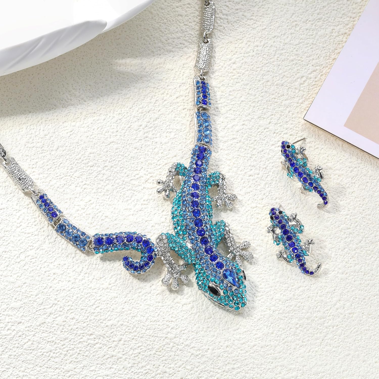 EVER FAITH Austrian Crystal Art Deco Gecko Lizard Necklace Earrings Set