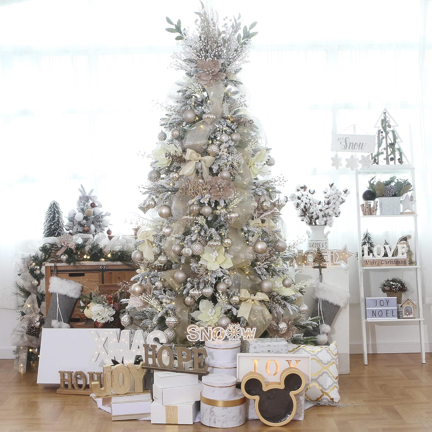 Sea Team 41-Pack Christmas Ball Ornaments with Strings, 40mm/1.57-Inch Small Size Baubles, Shatterproof Plastic Christmas Bulbs, Hanging Decorations for Xmas Tree, Holiday, Wedding, Party, Champagne