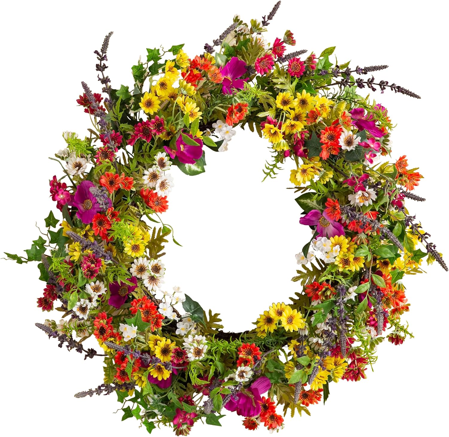 Balsam Hill Outdoor Meadow Spring & Summer Wreath - 28" Premium UV-Protected Floral Door Wreath for Front Door, Patio, Garden & Year-Round Outdoor Display