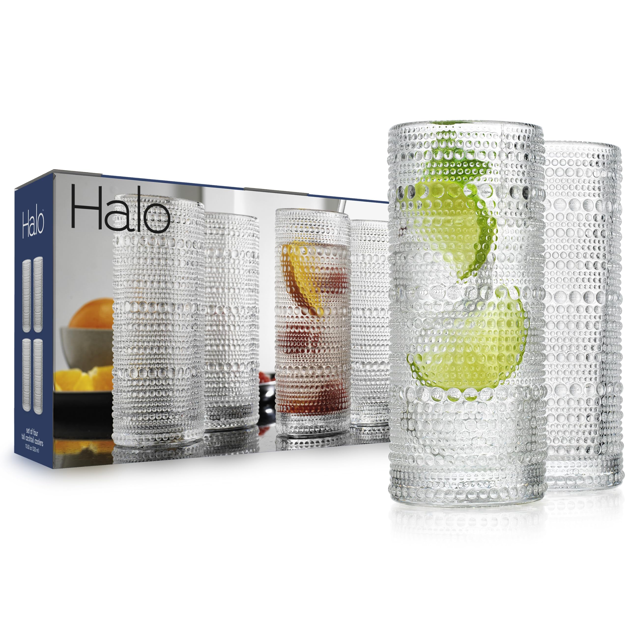 Glavers Highball Drinking Glasses 10 82 oz Sleek Hobnail Textured Glassware Modern Tall Tumblers set of 4 Iced