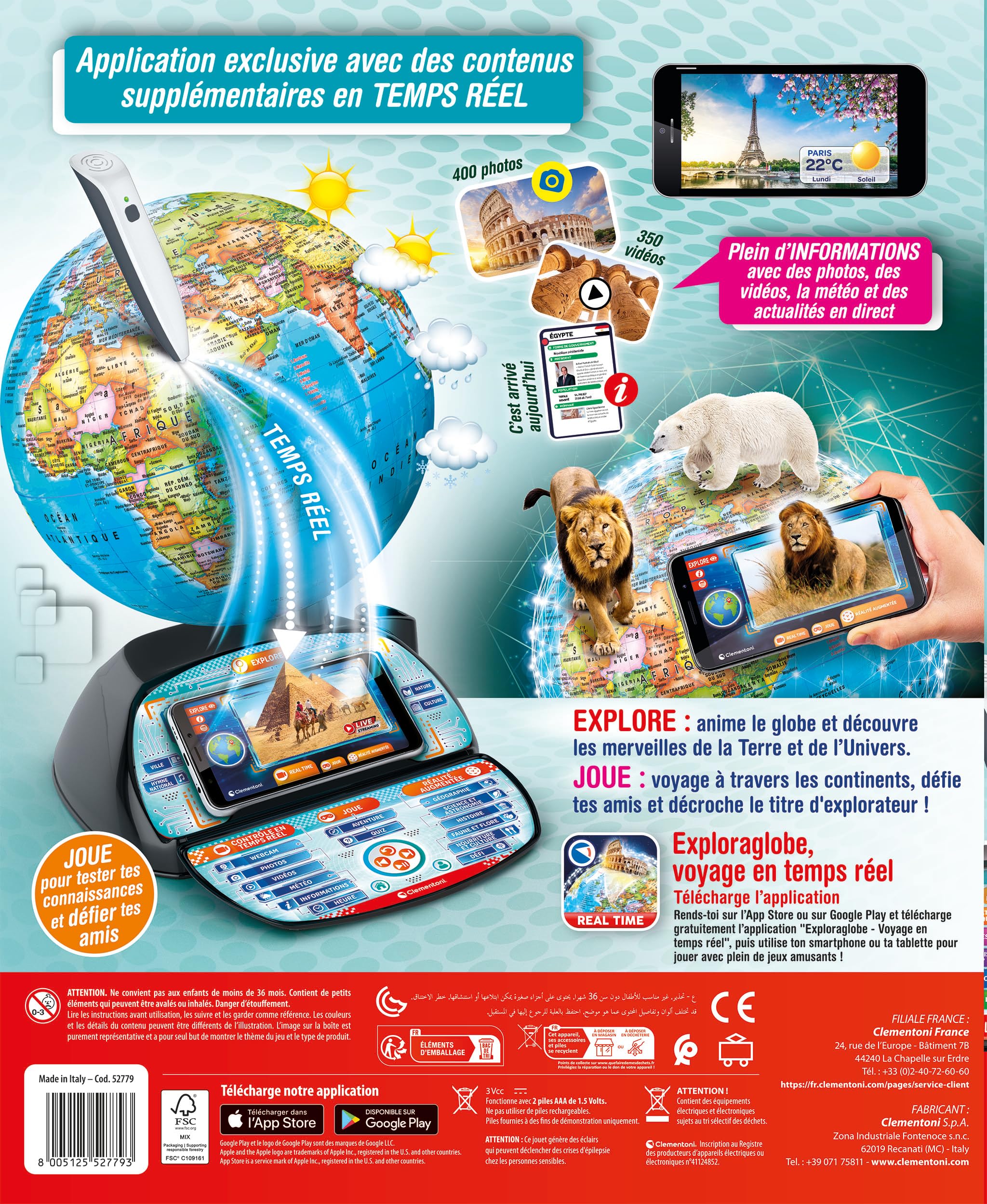 Clementoni - Exploraglobe dès 7 Ans - Voyage en Temps réel - Jeux Éducatif pour Enfant - Apprendre en s'amusant - Fabriqué en Italie