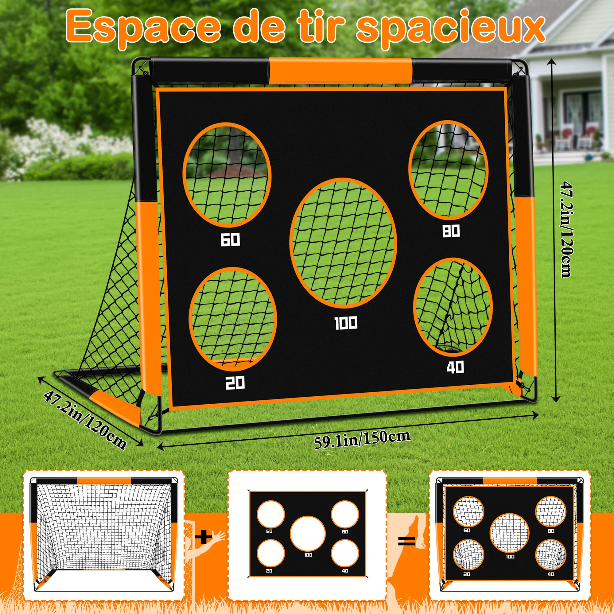 But de Football pour Enfants 2 en 1 avec Filet, 5 Cibles et Sac de Transport, Cage de Foot Exterieur 1.2M/1.5M