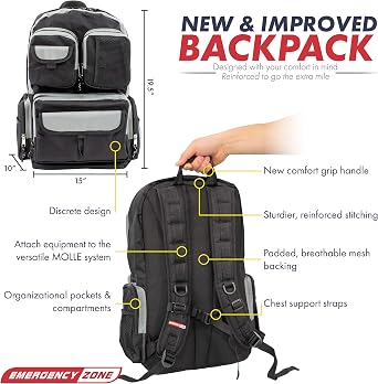 Emergency Zone Backpack: Tactical, Red, Black | Lightweight & Durable