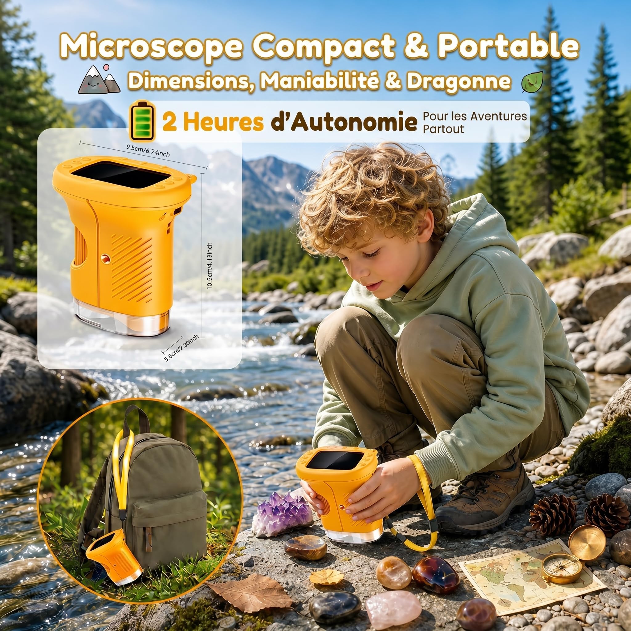 Microscope Enfant, Numérique 4K avec Écran HD 2,4" et Zoom 1000X, Loupe Électronique Portable 8 LED USB Photo Vidéo, Jouet Éducatif STEM Nature, Cadeau Anniversaire Noël Garçon Fille 3-12 Ans