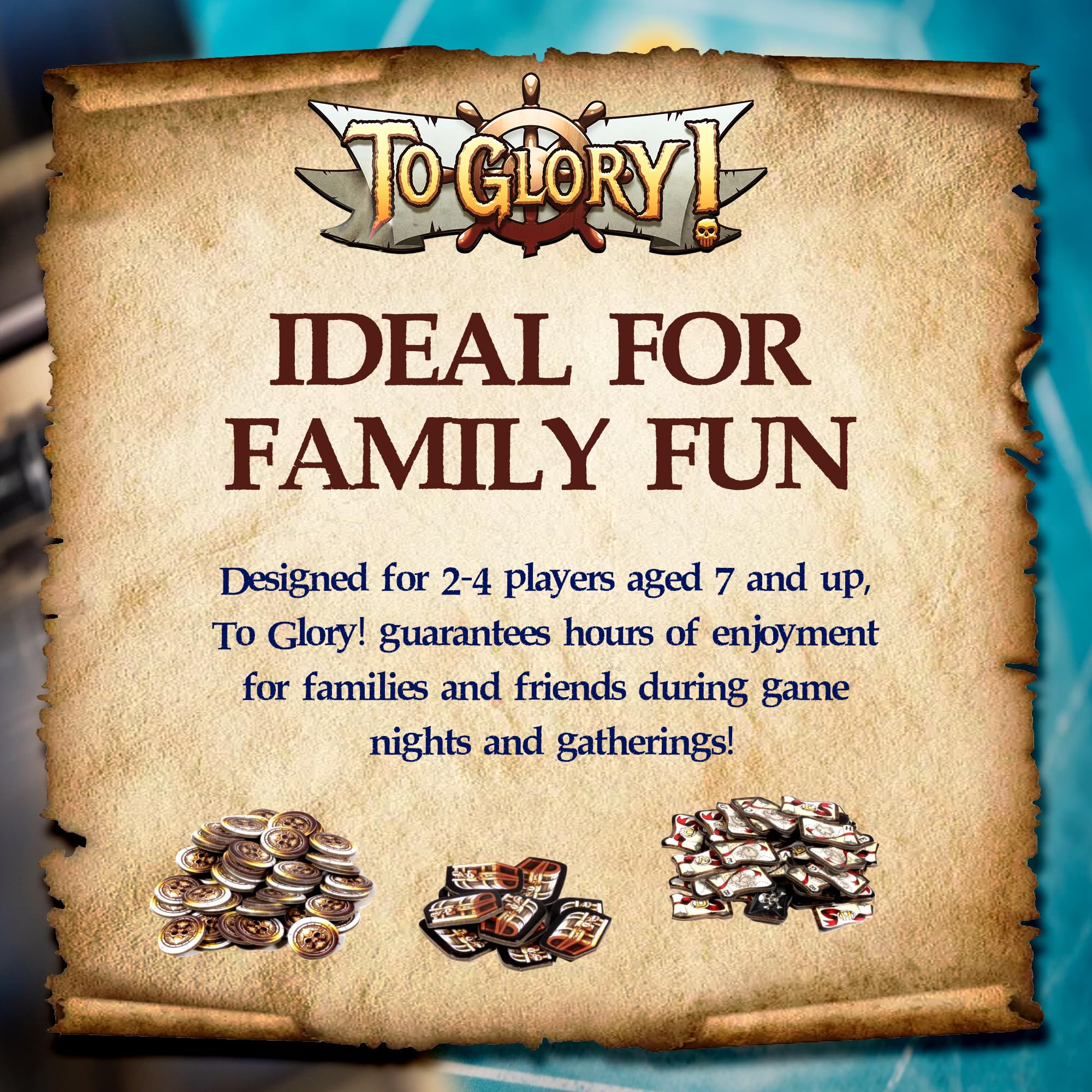 to Glory Jeu de société d'aventure pirate amusant en famille pour 2 à 4 joueurs, participez à la dextérité et à la stratégie, découvrez le trésor avec des pistes de cartes d'aventure pirate et bateau