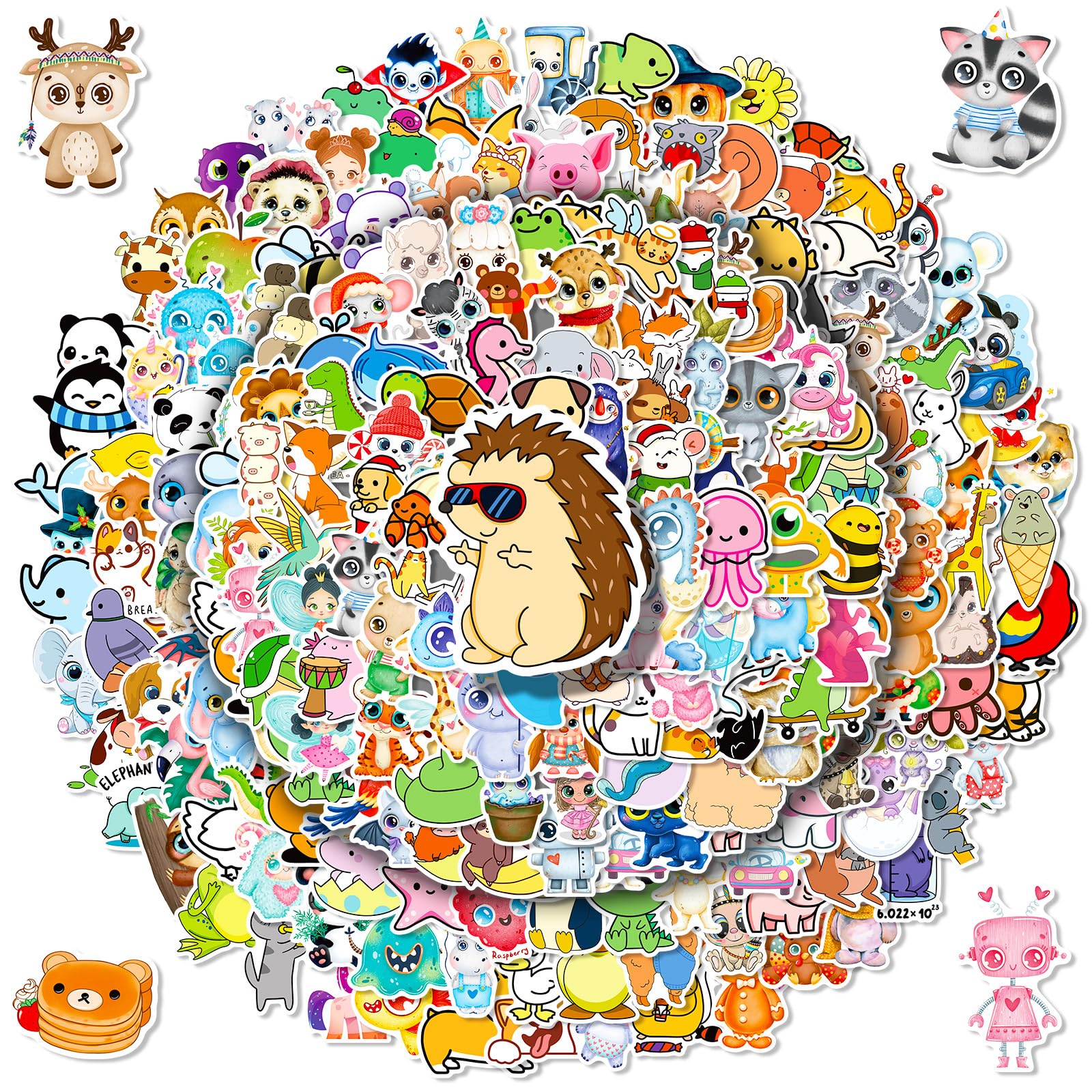 Geehouz 200 Pcs Cute Animal Stickers, Waterproof Vinyl Cartoon Stickers for Kids, Water Bottles, Laptops, Phones, Skateboards, Fun Decoration & DIY
