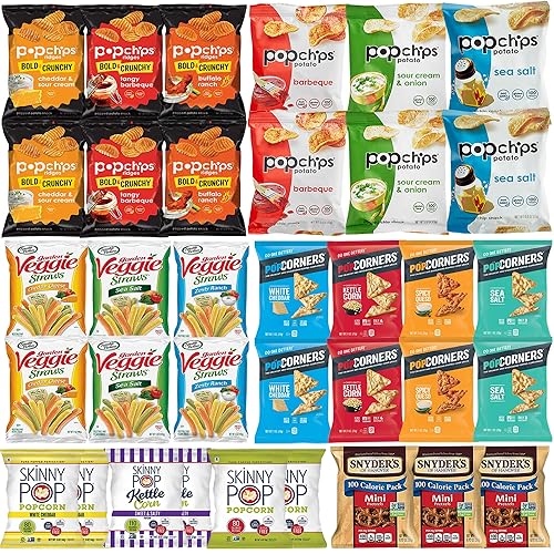 Paquete variado de bocadillos saludables paquete de 35 patatas fritas palomitas de maíz pajitas vegetales pretzels y mucho más