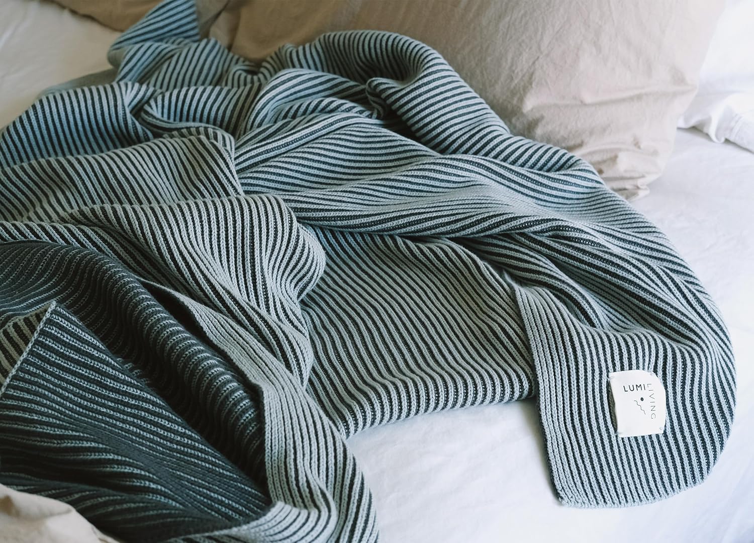 100% Cotton Two Toned Rib Knit Throw Blanket (50x60 Sacramento Green & Mint Blue)