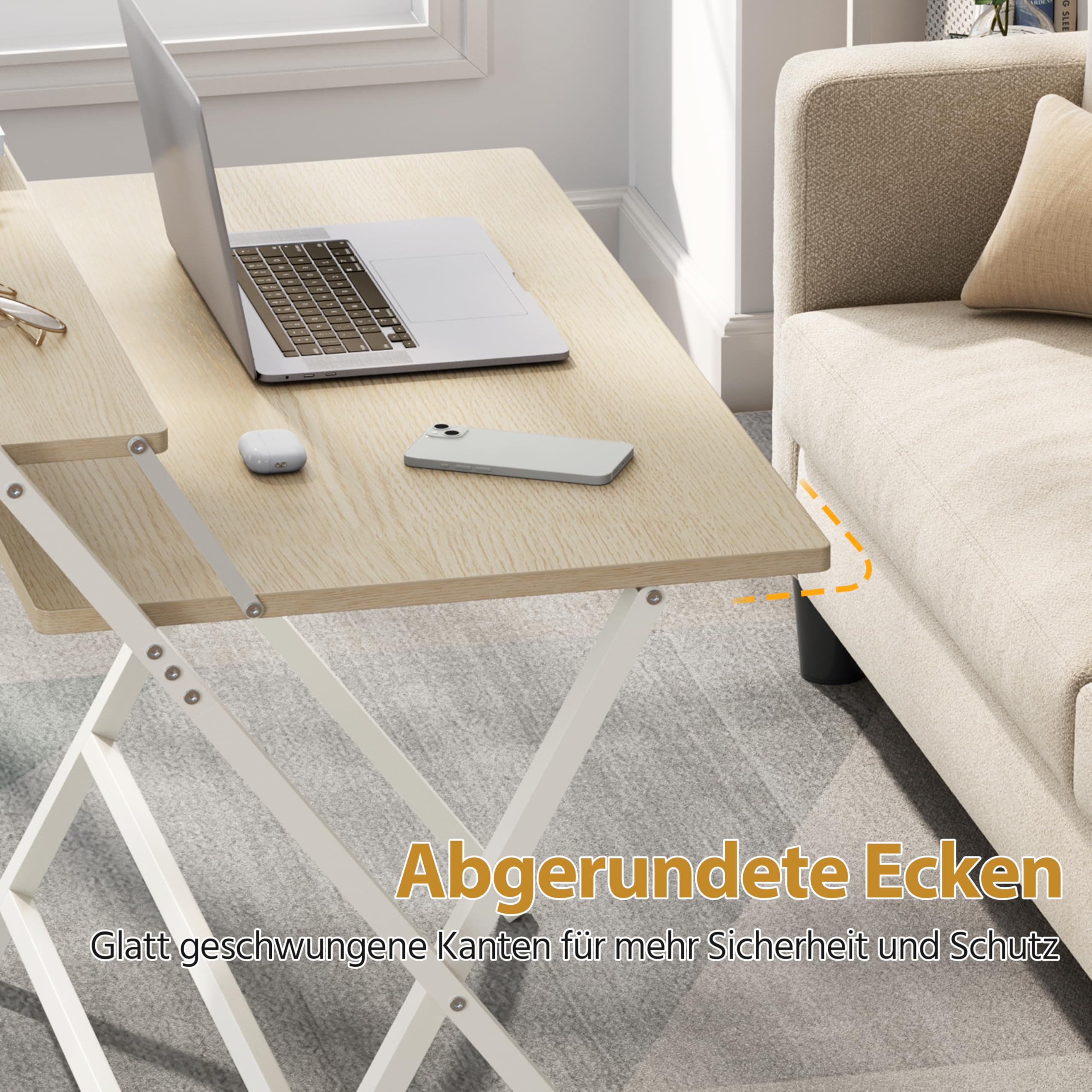 Yaheetech Schreibtisch Klappbar, 100 cm Computertisch mit Ablage, 2-Stufiger Arbeitstisch mit Monitorständer, Laptoptisch für Homeoffice/Kleine Räume/Wohnzimmer, Helle Holzfarbe/100 cm L × 50 cm B | 2-Stufiger Arbeitstisch mit Monitorständer, Laptoptisch