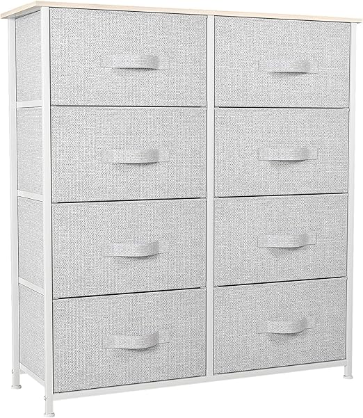 GOOBED 8 Drawers Dresser - Fabric Storage Tower, Organizer Unit for Living Room & Closets - Sturdy Steel Frame, Easy Pull Fabric Bins & Wooden Top