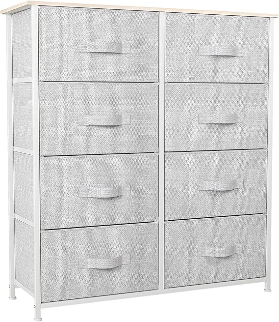GOOBED 8 Drawers Dresser - Fabric Storage Tower, Organizer Unit for Living Room & Closets - Sturdy Steel Frame, Easy Pull Fabric Bins & Wooden Top