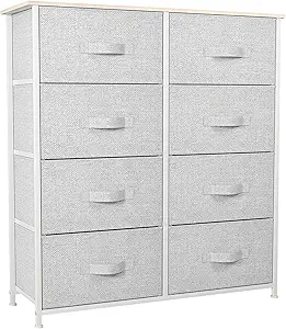 GOOBED 8 Drawers Dresser - Fabric Storage Tower, Organizer Unit for Living Room & Closets - Sturdy Steel Frame, Easy Pull Fabric Bins & Wooden Top