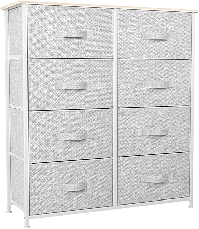 GOOBED 8 Drawers Dresser - Fabric Storage Tower, Organizer Unit for Living Room & Closets - Sturdy Steel Frame, Easy Pull Fabric Bins & Wooden Top