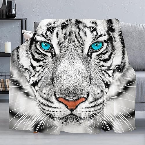 Manta de tigre blanco, suave y acogedora manta de forro polar para sofá, manta de franela ligera y cálida decorativa para todas las estaciones (50 x