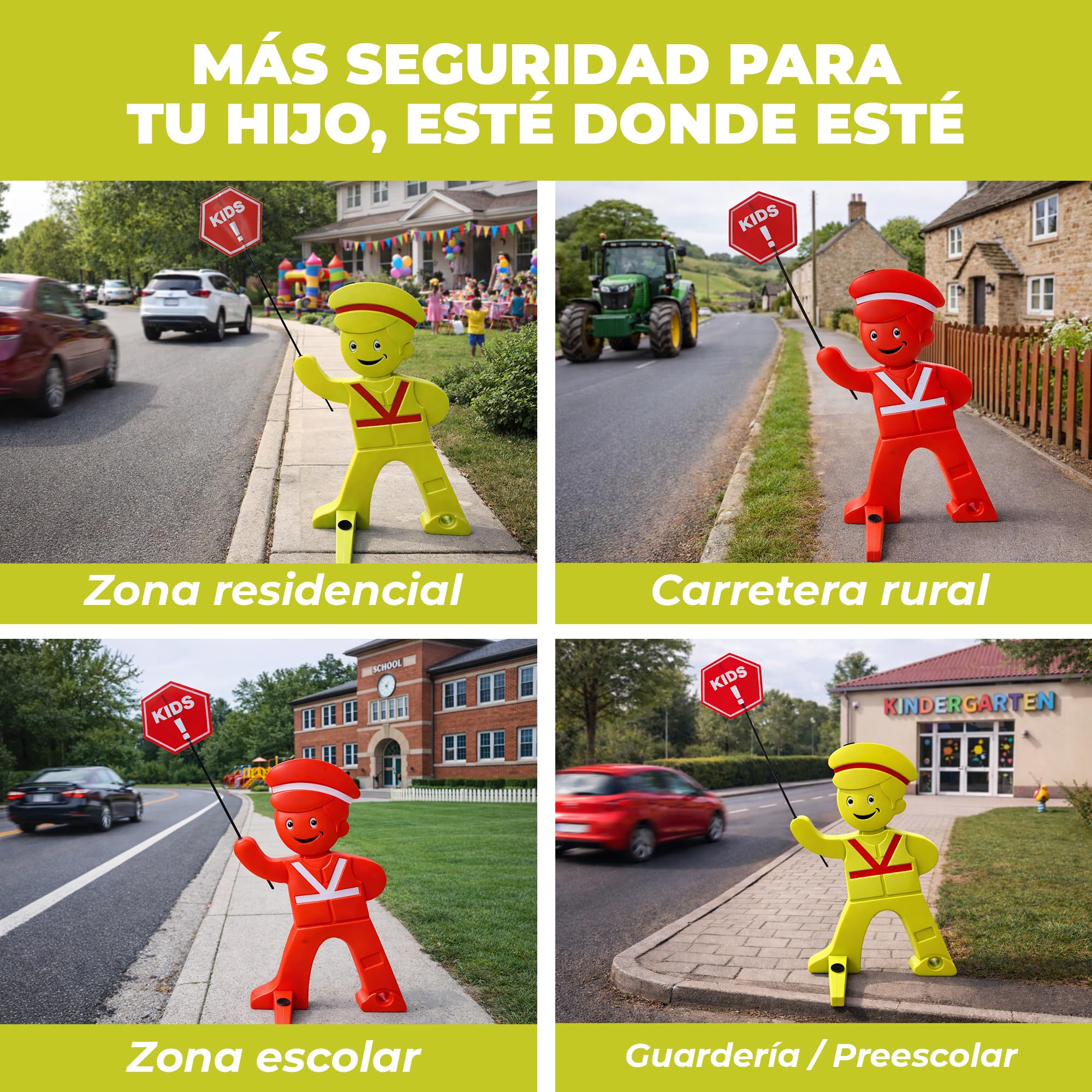 Señal Niños Jugando – Señal Vial Infantil Reflectante para Calle | Base rellenable agua o arena • Alta visibilidad para zonas residenciales