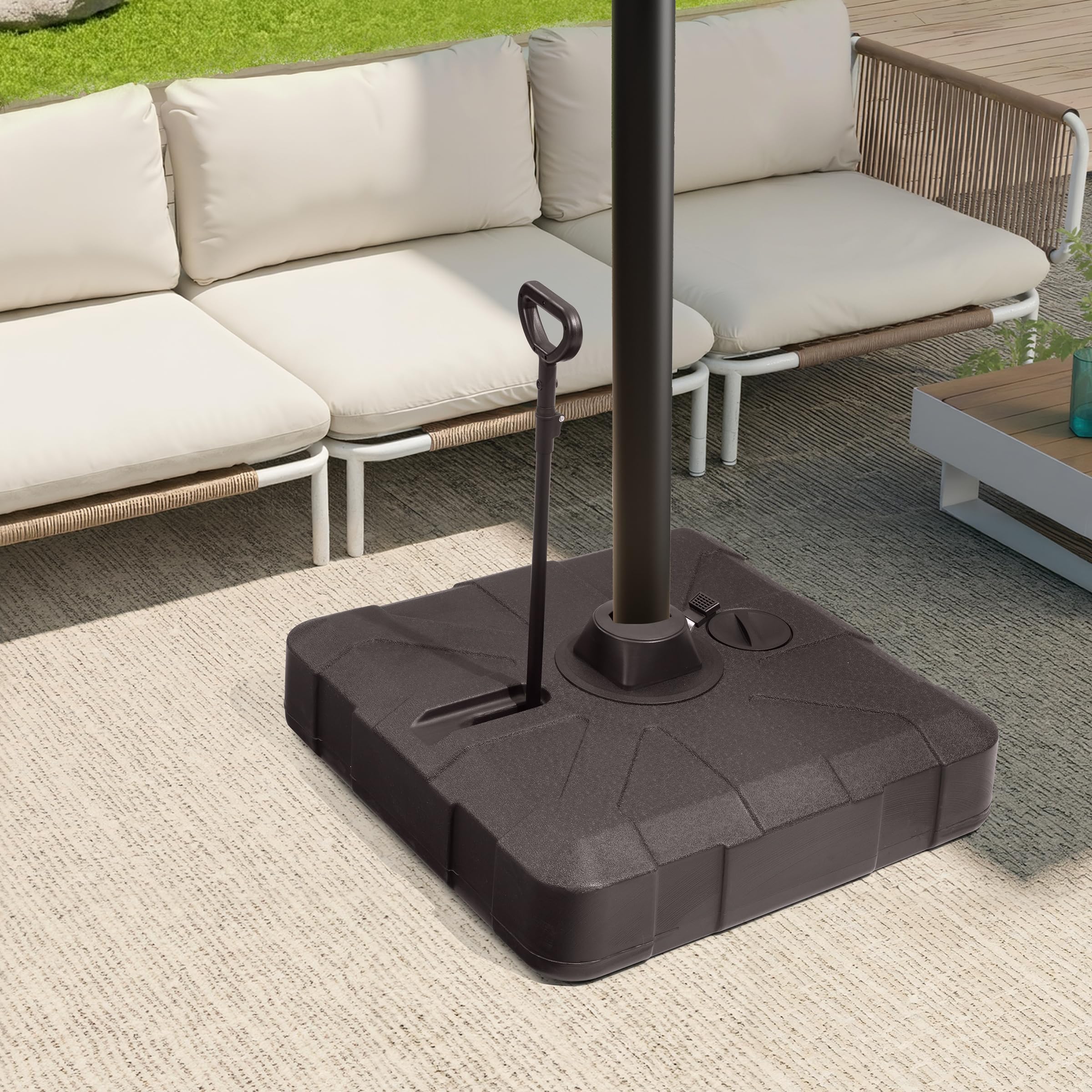 JOINHOM Outdoor Cantilever Umbrella Base with Wheels, 350 lbs Offset Patio Umbrella Stand, Water & Sand Filled Umbrella Weighted Base, Brown : Patio, Lawn & Garden