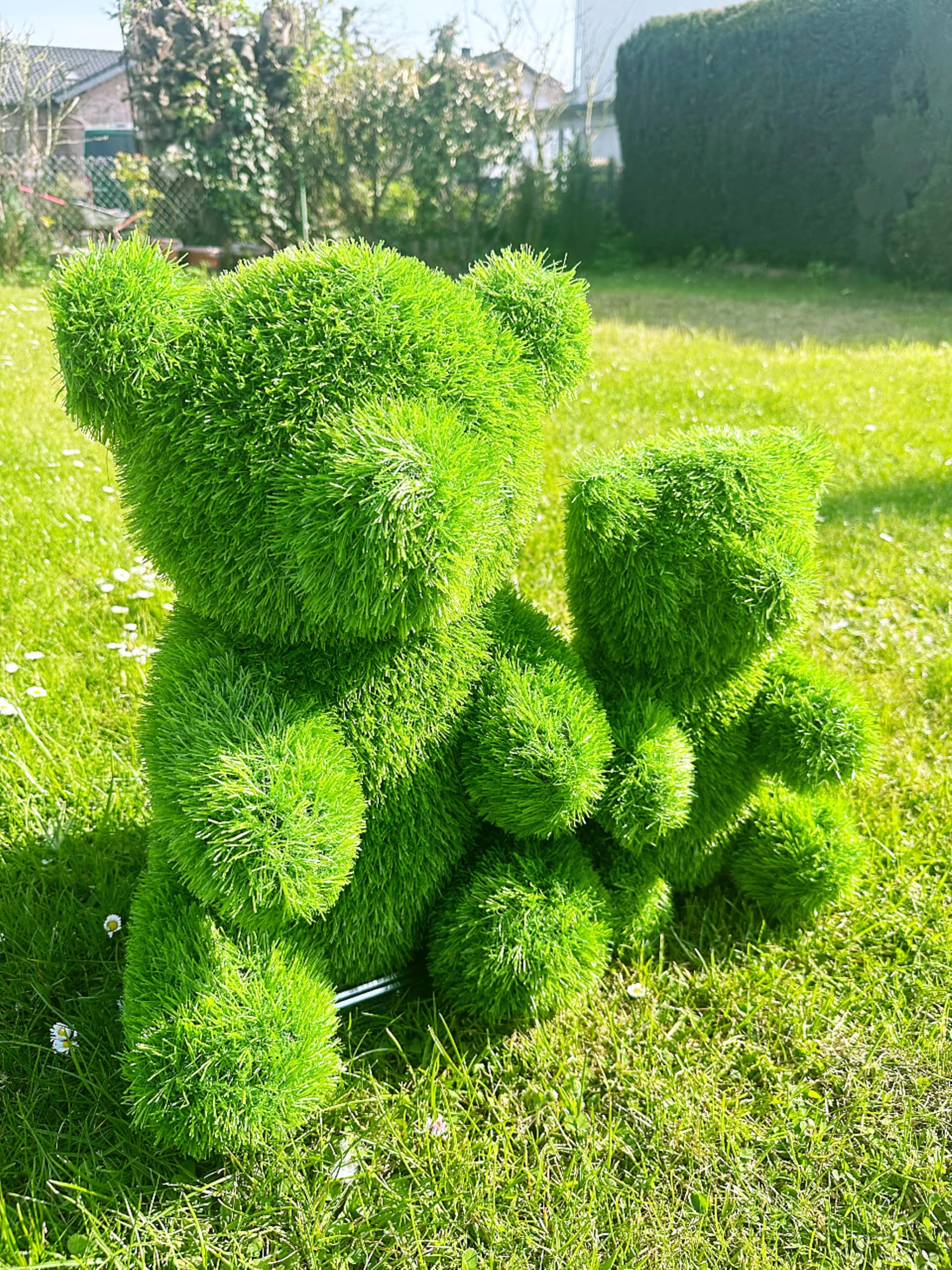 Innovative opere d'arte statuette in erba artificiale coniglietto orso cane decorazione giardino (orsacchiotto, 35 cm)